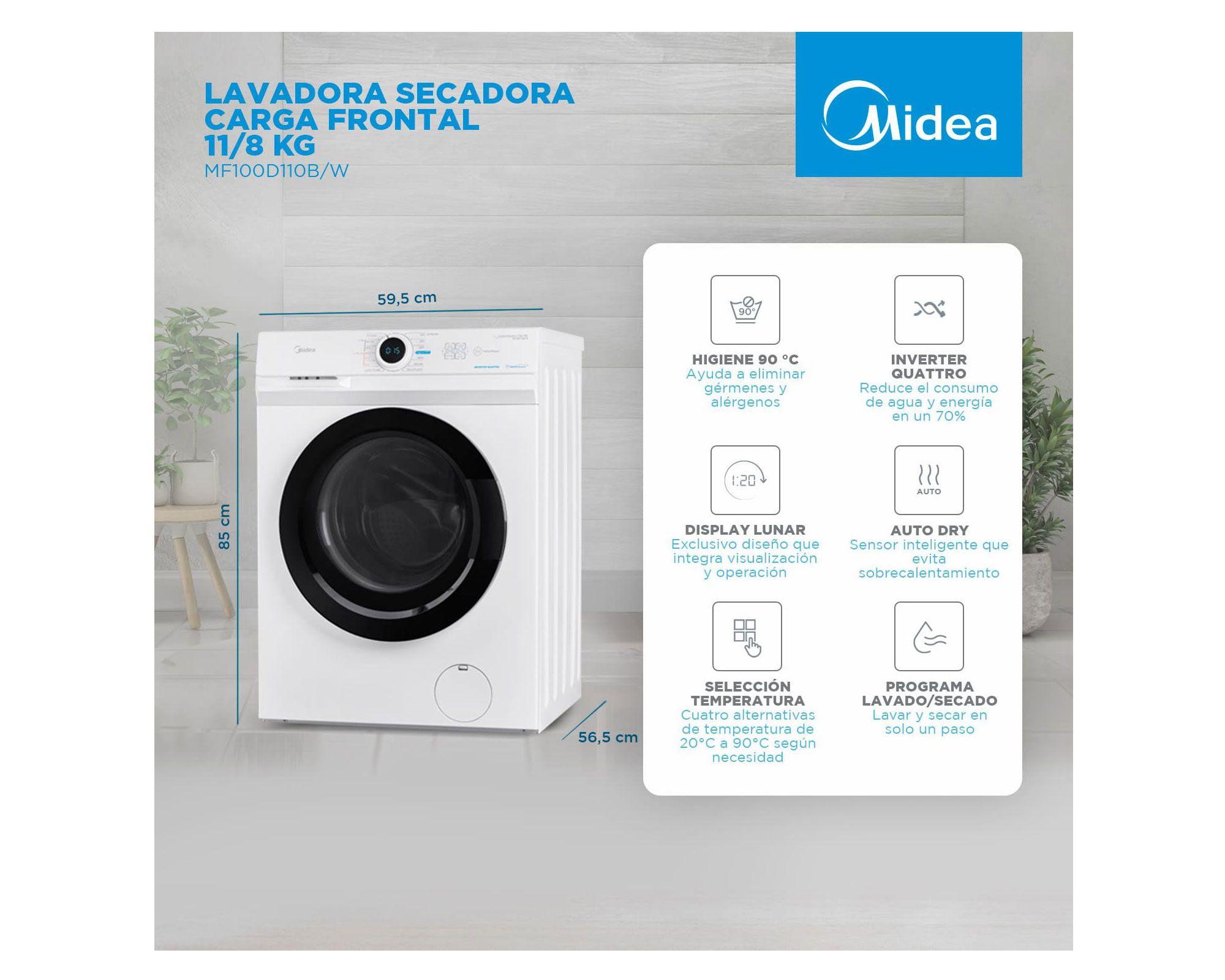 Lavadora secadora 11/8 kg carga frontal MF100D110B/W Midea-5
