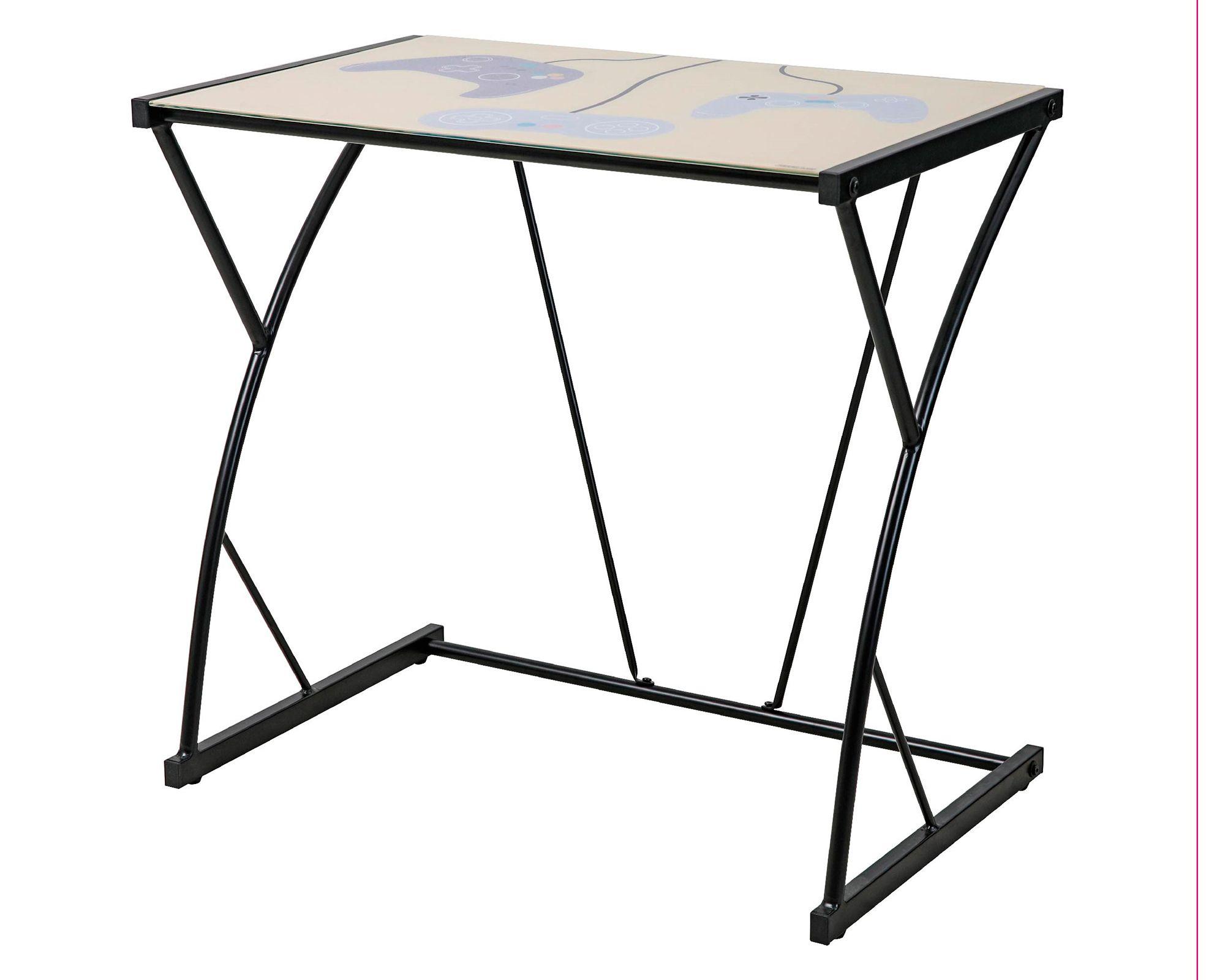 Escritorio gamer vidrio y acero negro-0