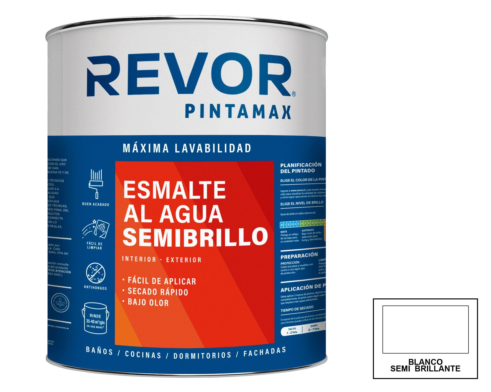 Esmalte al agua semibrillo blanco 1/4 galón Revor Pintamax-0