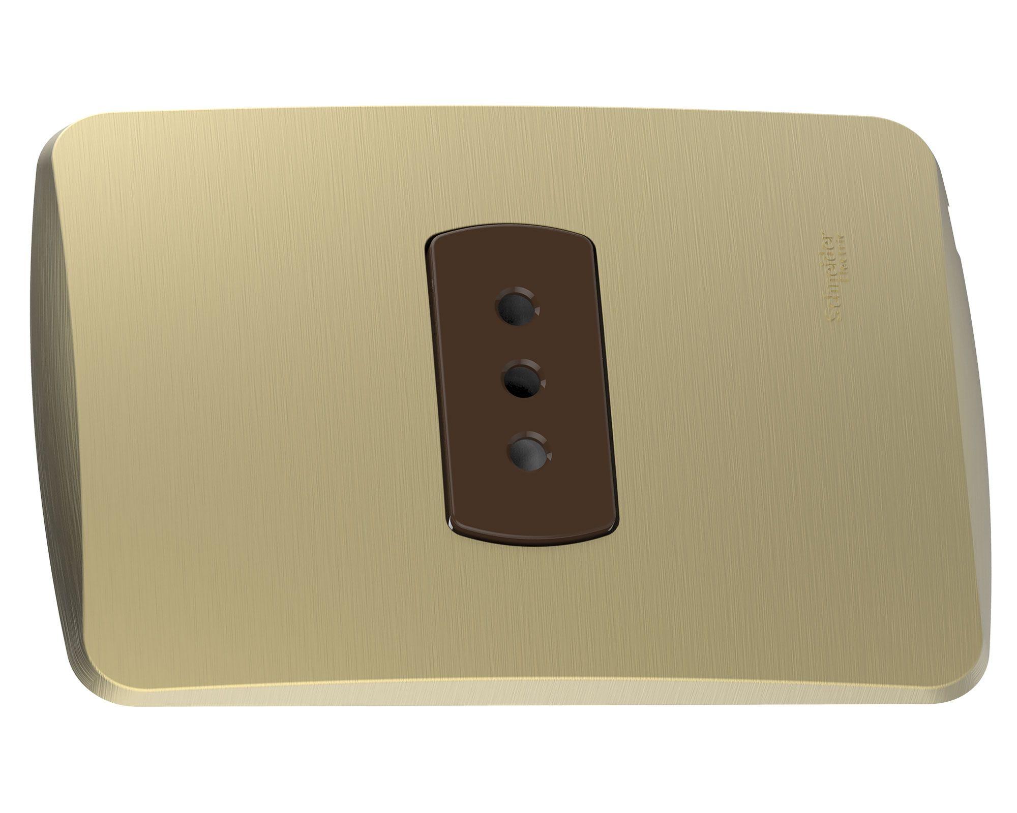 Placa armada tomacorriente simple 2P+T 10A Miluz dorado Schneider-0