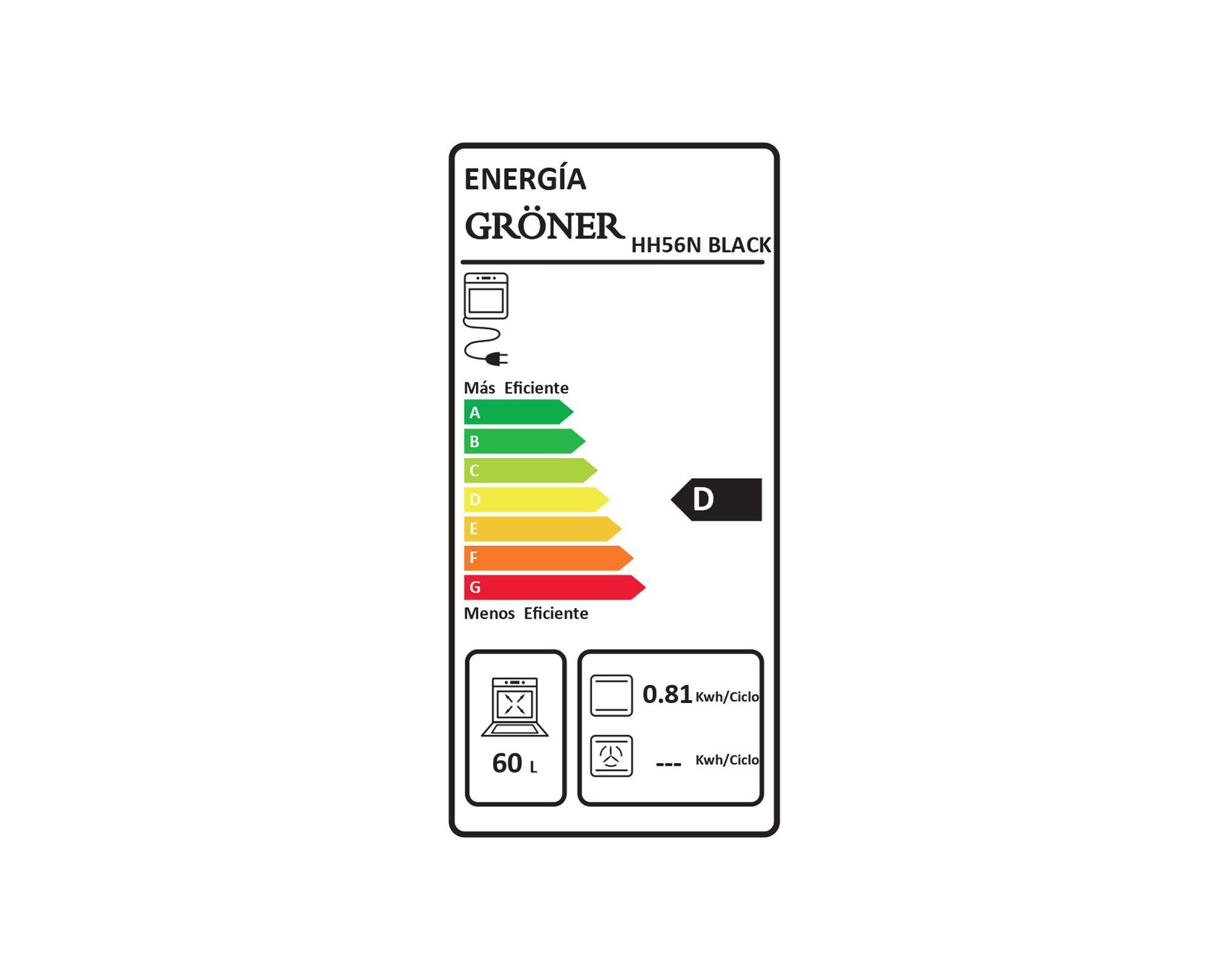 Horno eléctrico empotrable 56 litros negro Groner-5