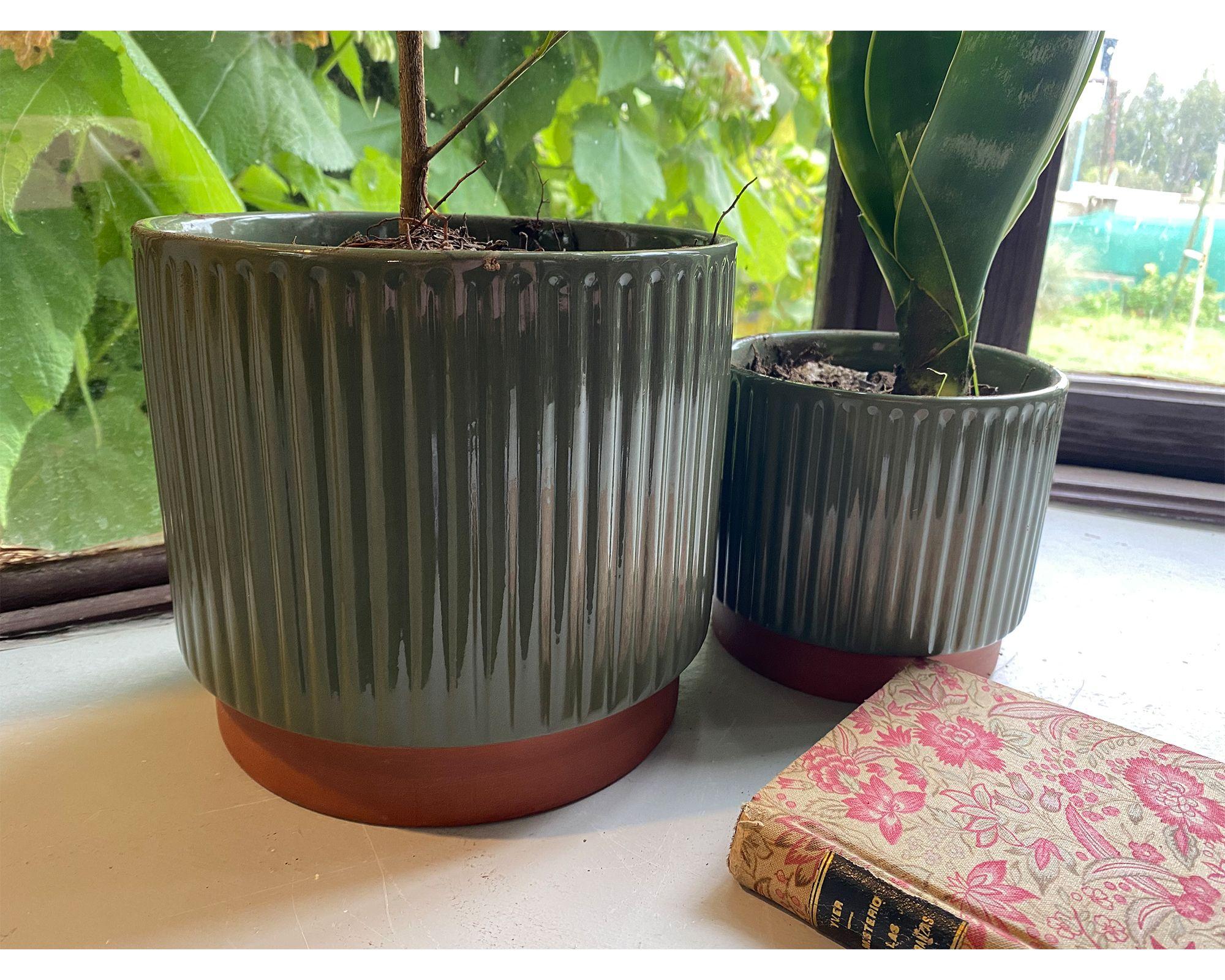 Macetero 20x18 cm Enlozado oliva Decogreen-2