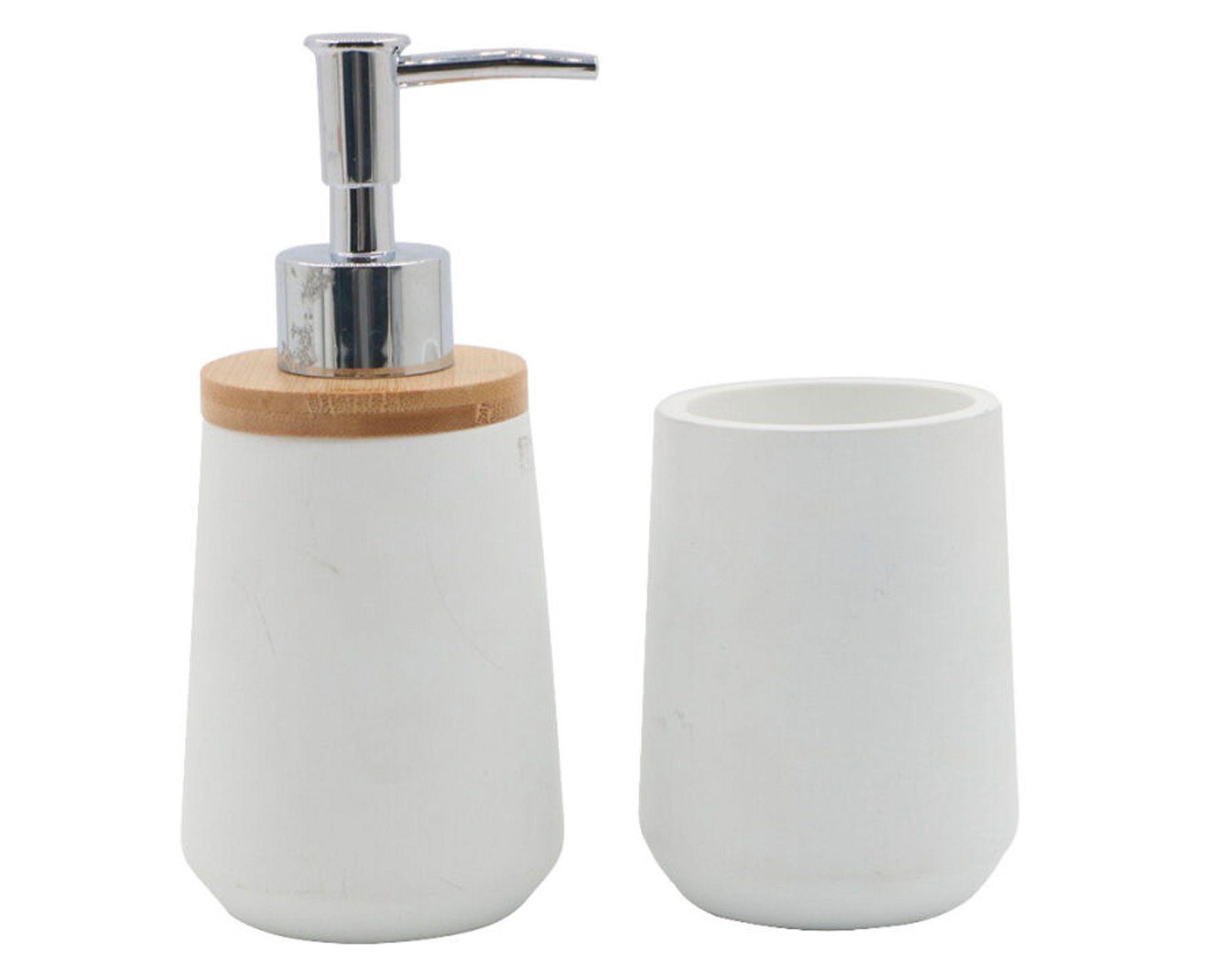 Set accesorio baño blanco/madera 2 piezas-0