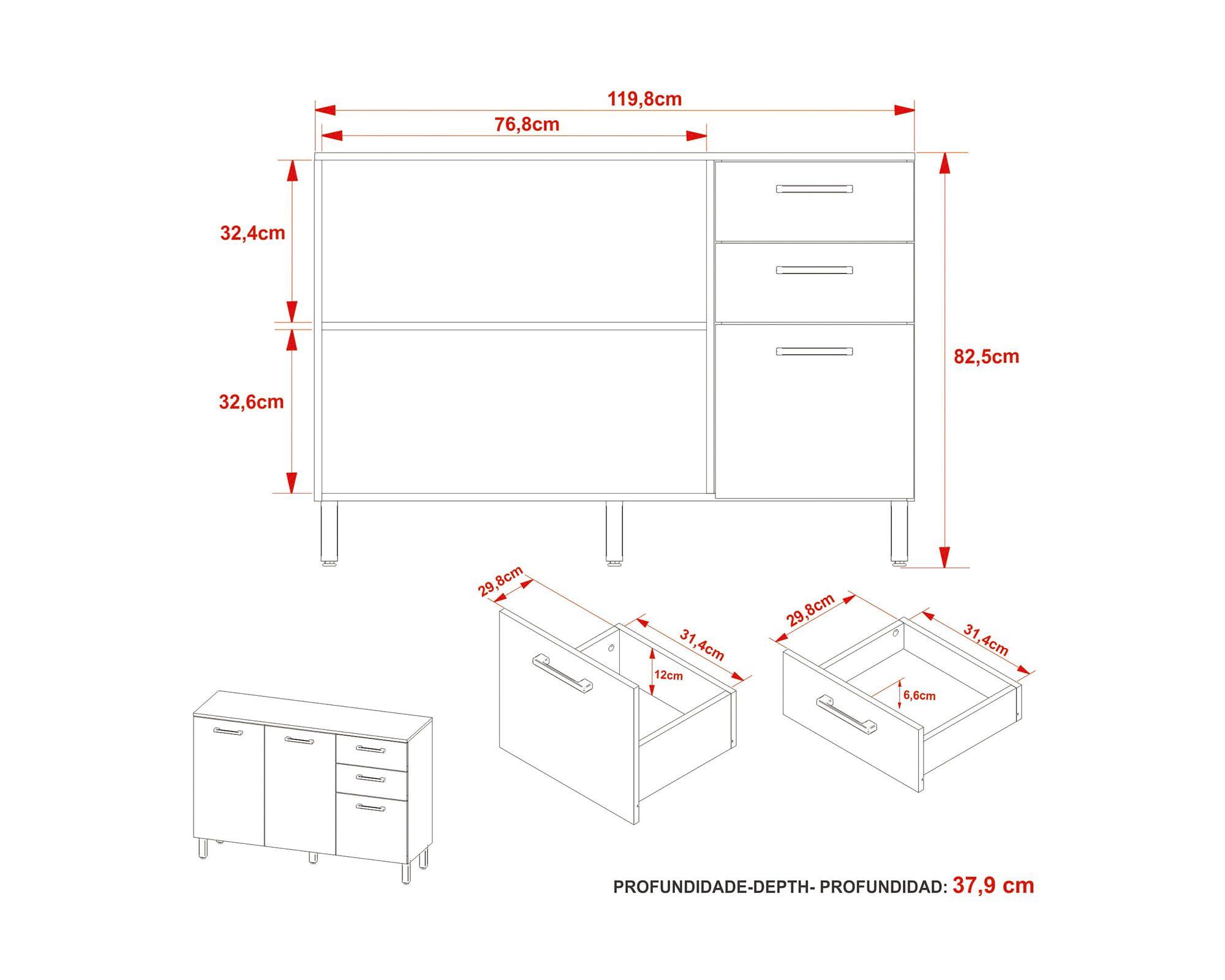 Mueble de cocina 2 puertas 82.5x119.8x37.9 cm CZ blanco-3