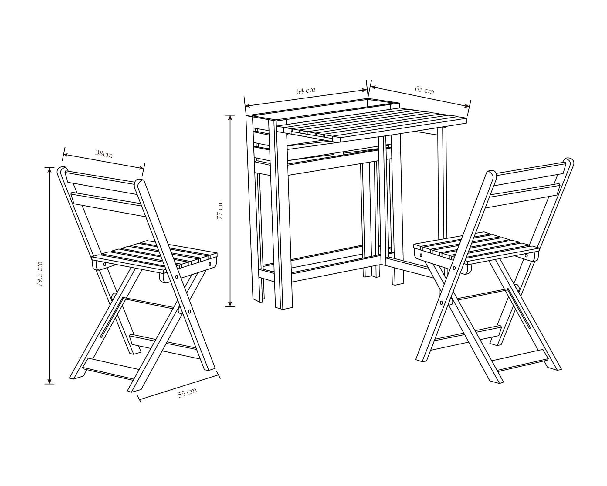 Set bistro madera 2 sillas + mesa cuadrada-5