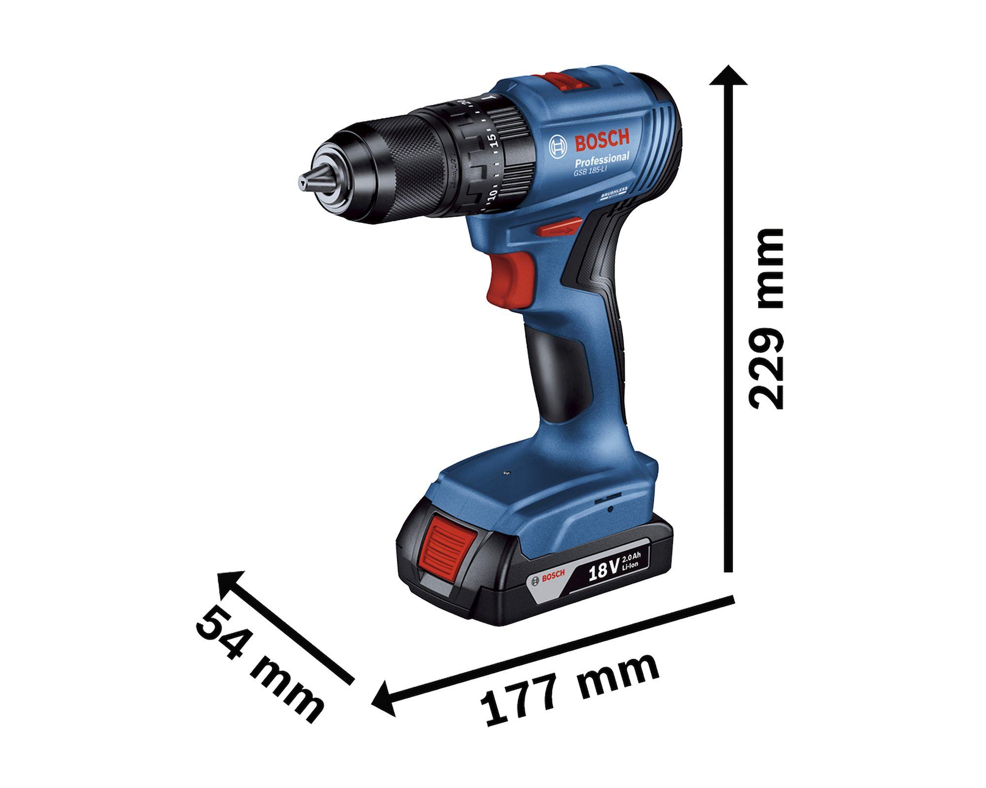Taladro percutor 18V 13 mm GSB 185-LI + 2 baterías 2.0 Ah + maletín-5