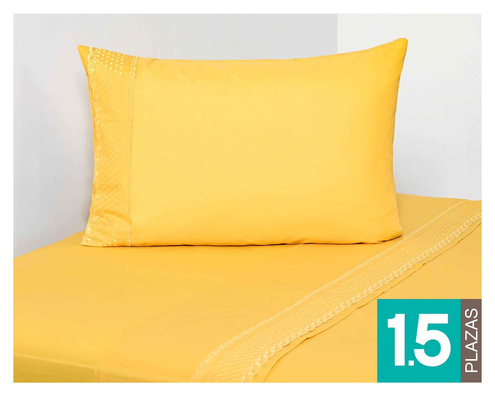 Juego de sábanas 1.5 plazas 144 hilos Mostaza amarillo-0