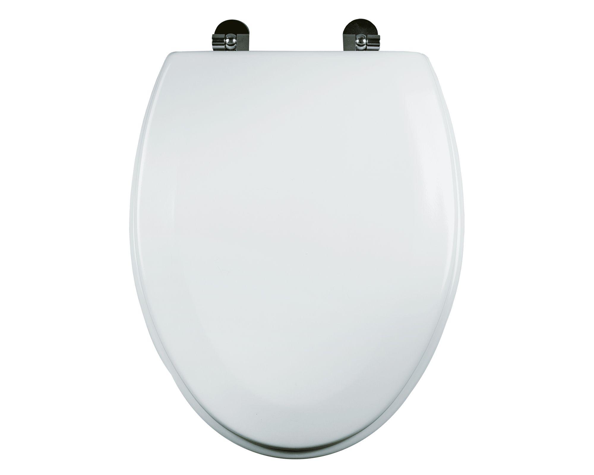 Asiento WC elongado blanco bisagras cromadas-0