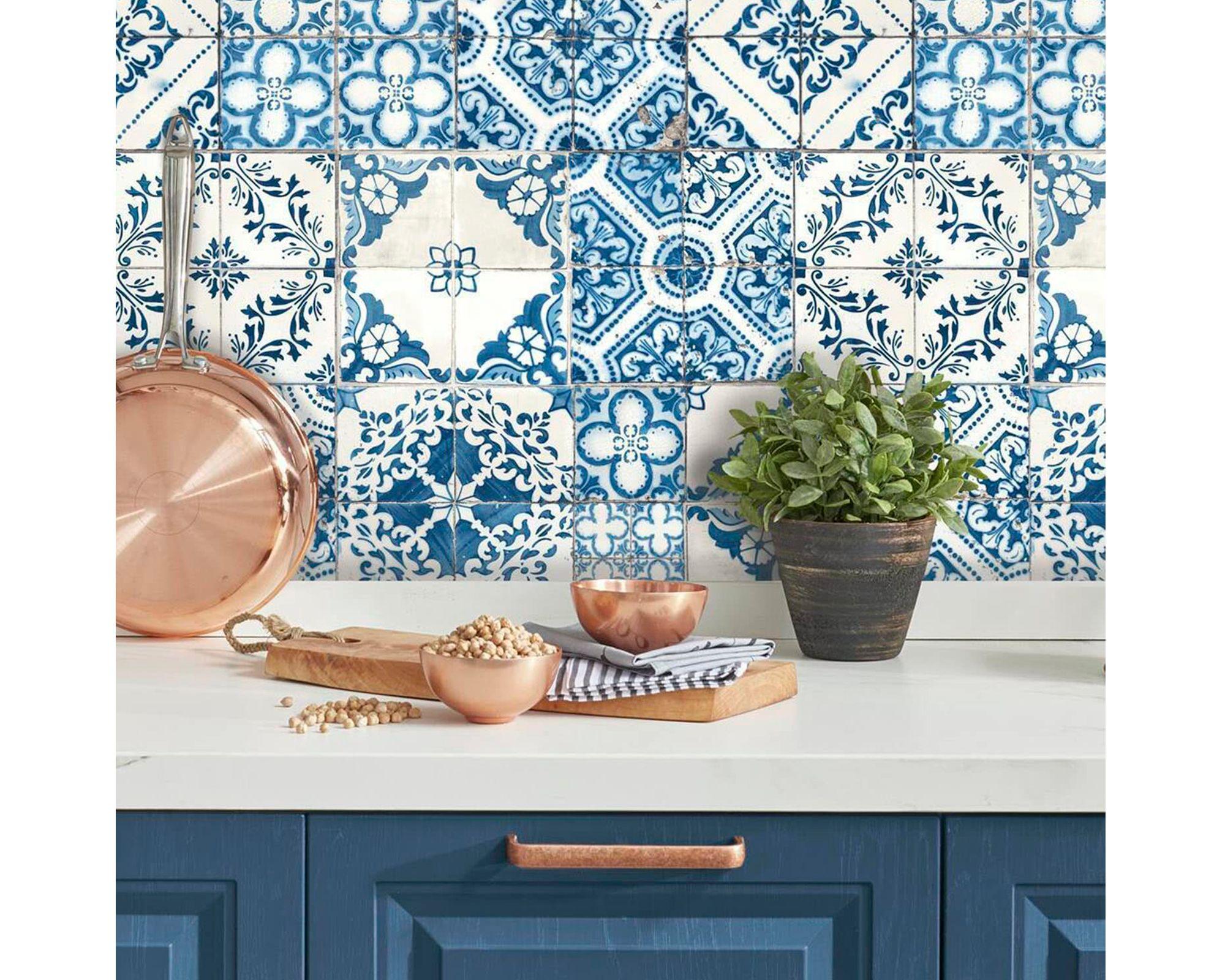 Rollo PVC autoadhesivo 52x500 cm Azulejos azules mediterráneos diseño-3