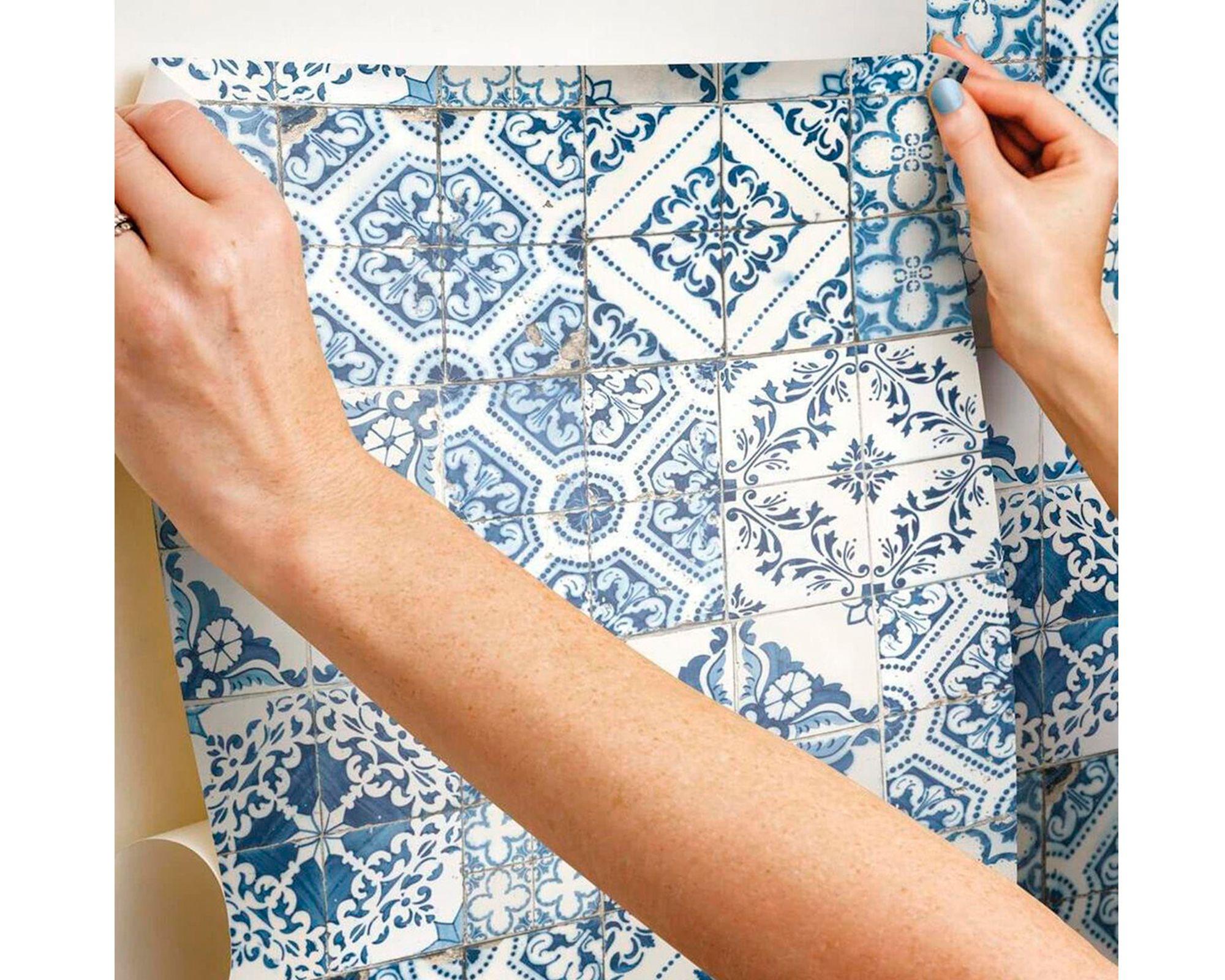 Rollo PVC autoadhesivo 52x500 cm Azulejos azules mediterráneos diseño-2