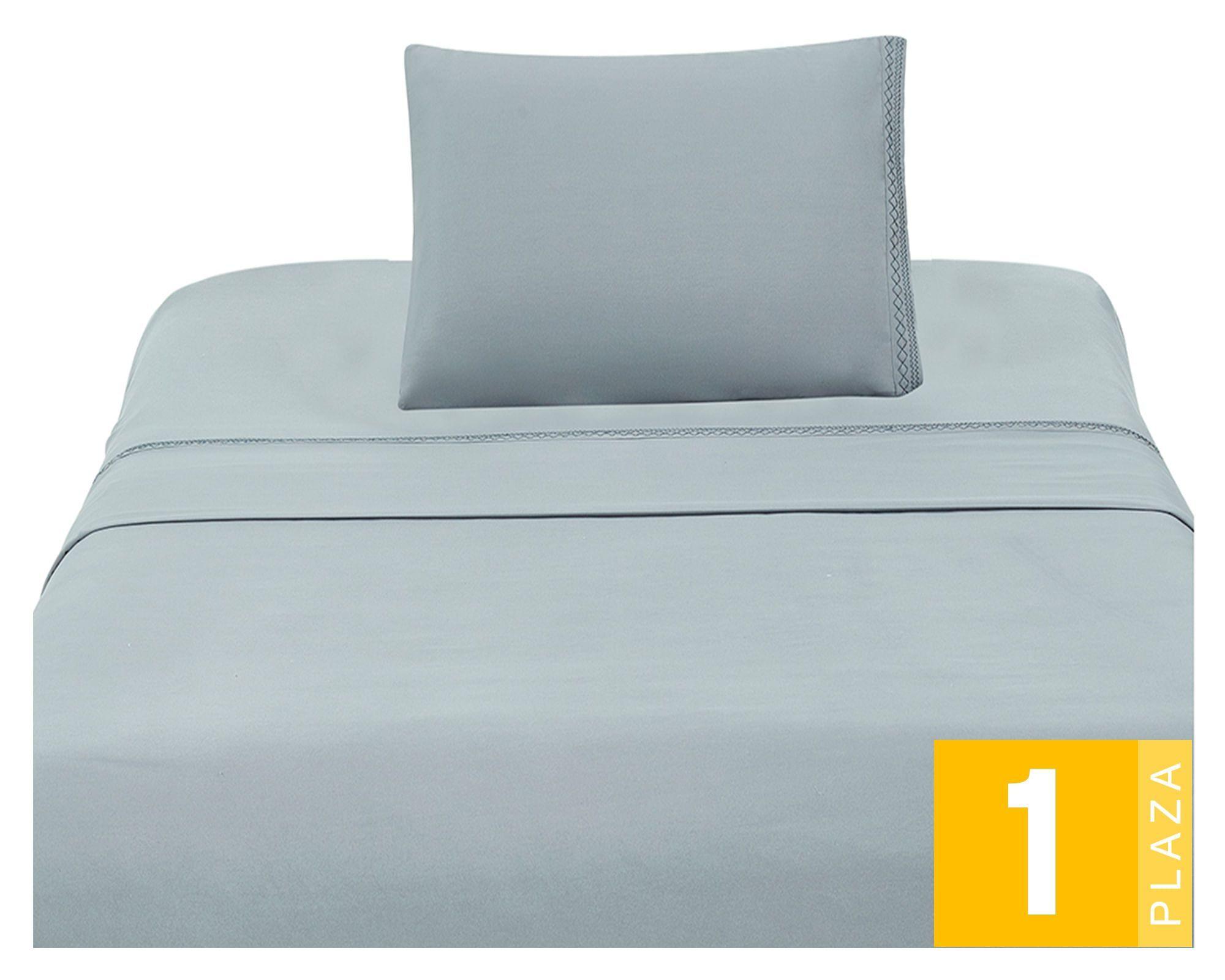 Juego de sábanas 1 plaza microfibra Broderie gris-0