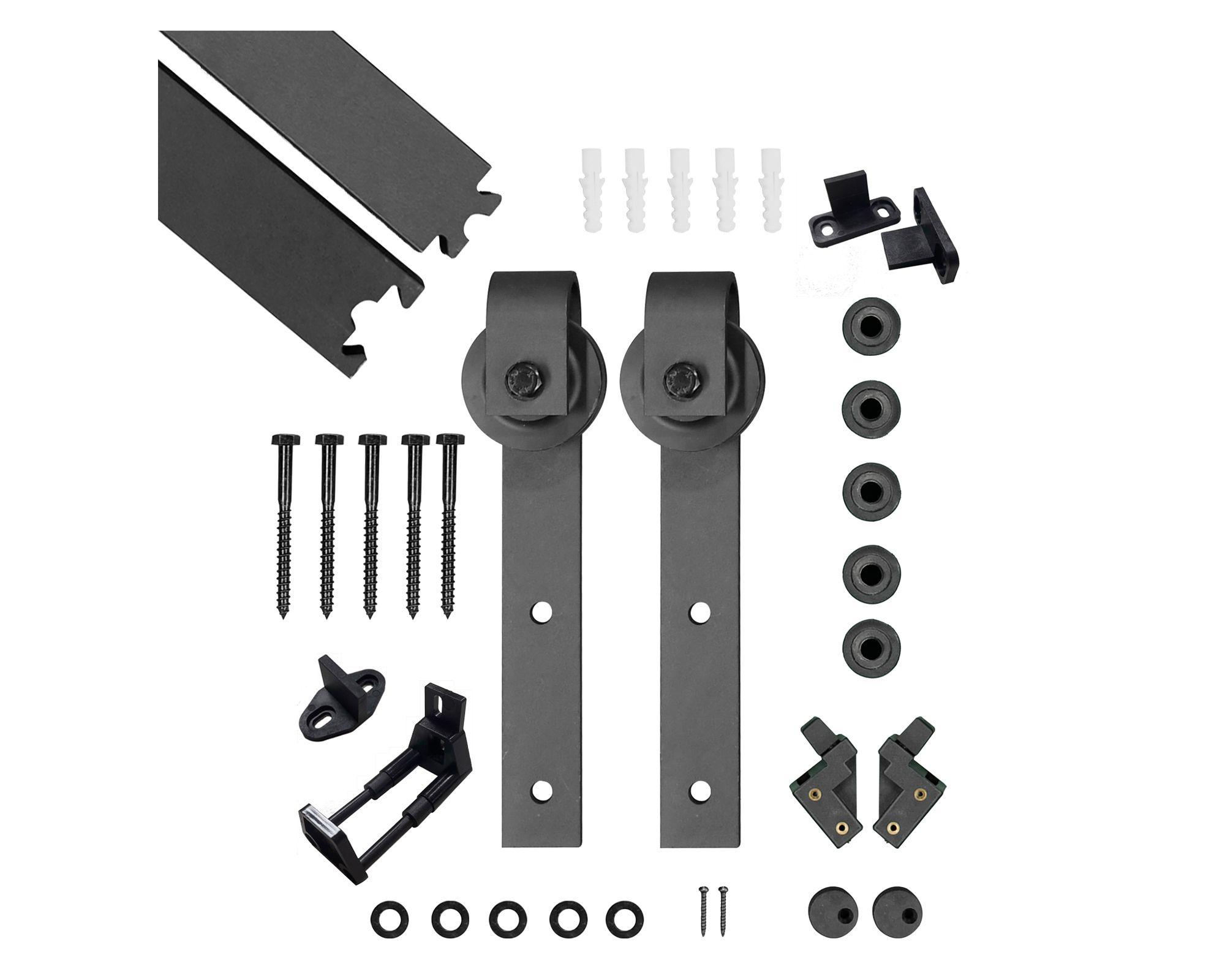Kit corredizo para puertas Granero negro mate-0