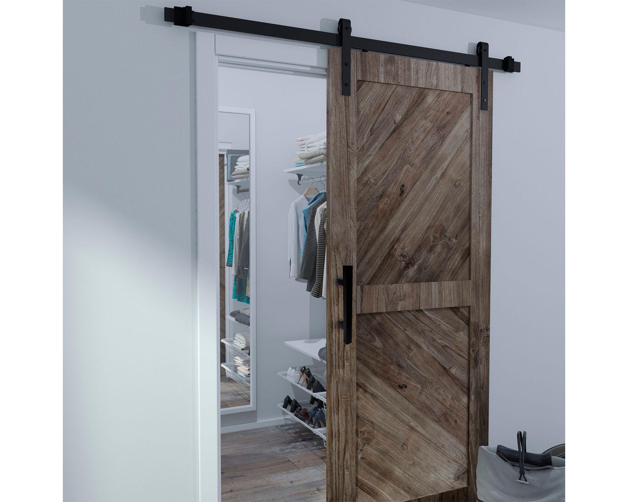 Kit corredizo para puertas Granero negro mate-2