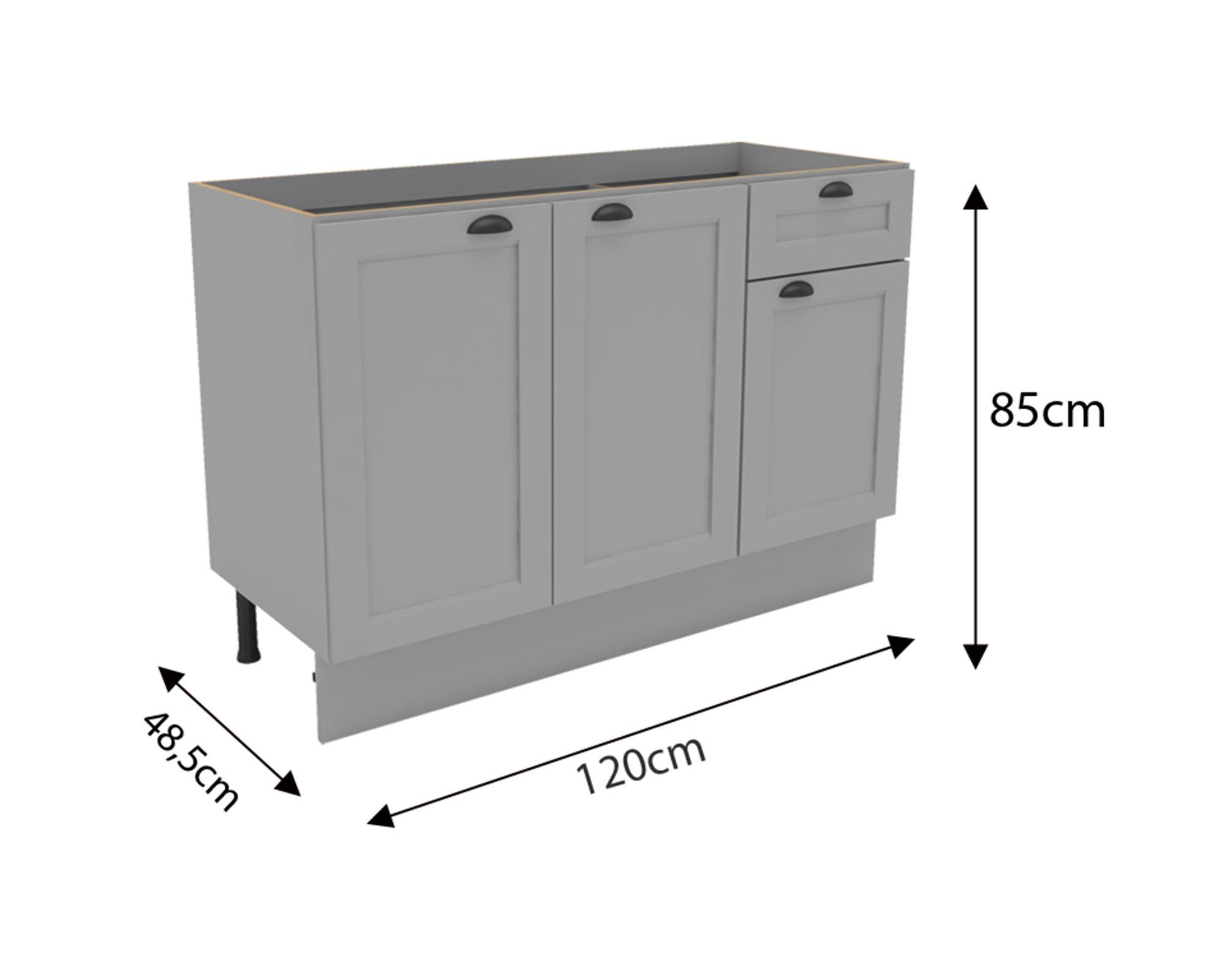 Mueble base cocina 120 cm 3 puertas 1 cajón Premier gris-3