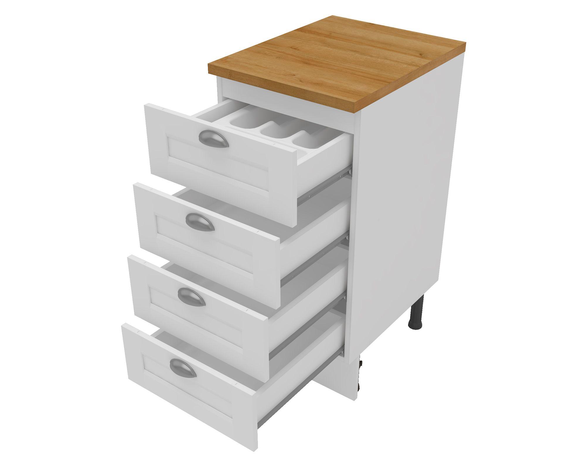 Mueble base cocina 40 cm 4 cajones Premier blanco-2