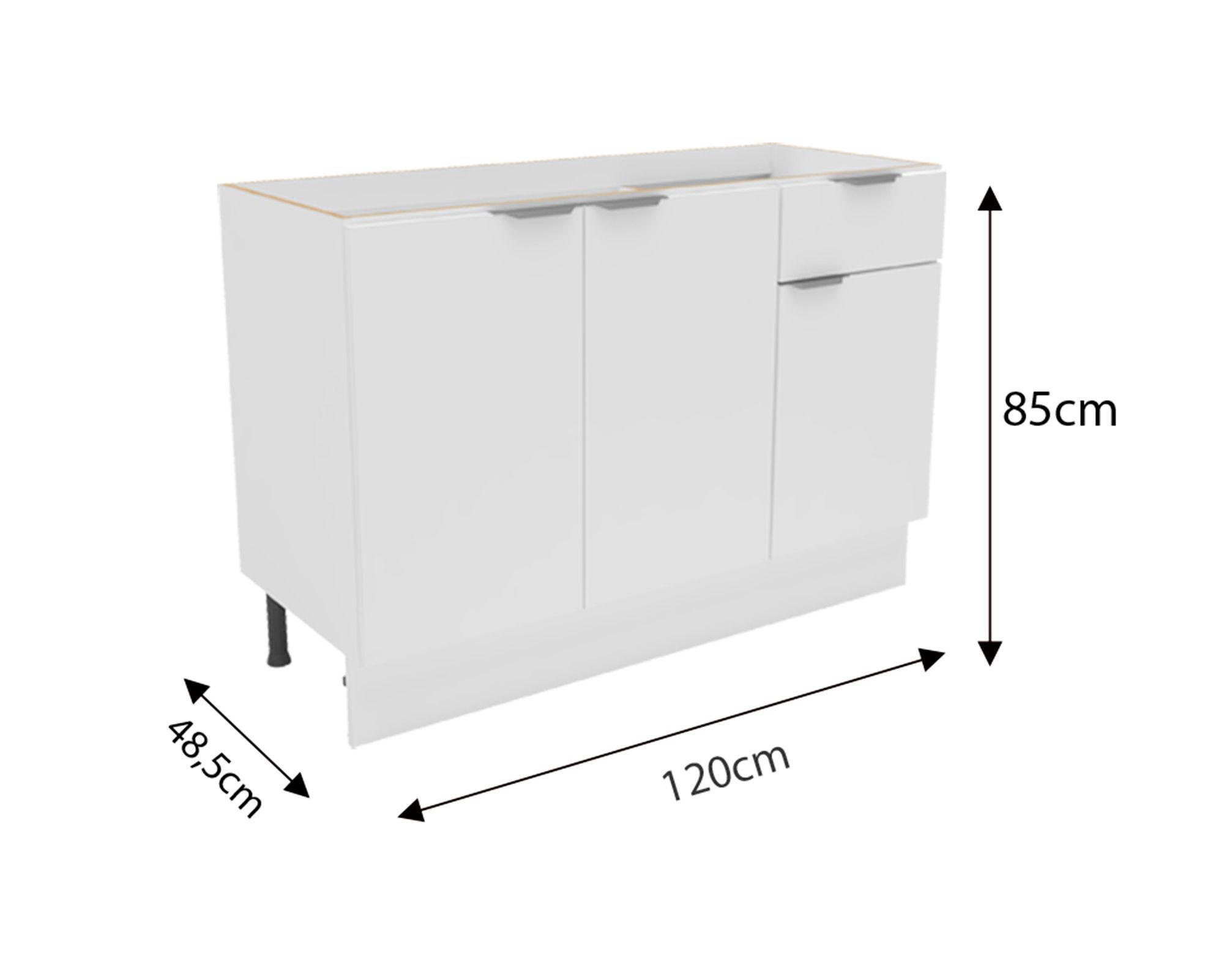 Mueble base cocina 120 cm 3 puertas 1 cajón Milano blanco-3