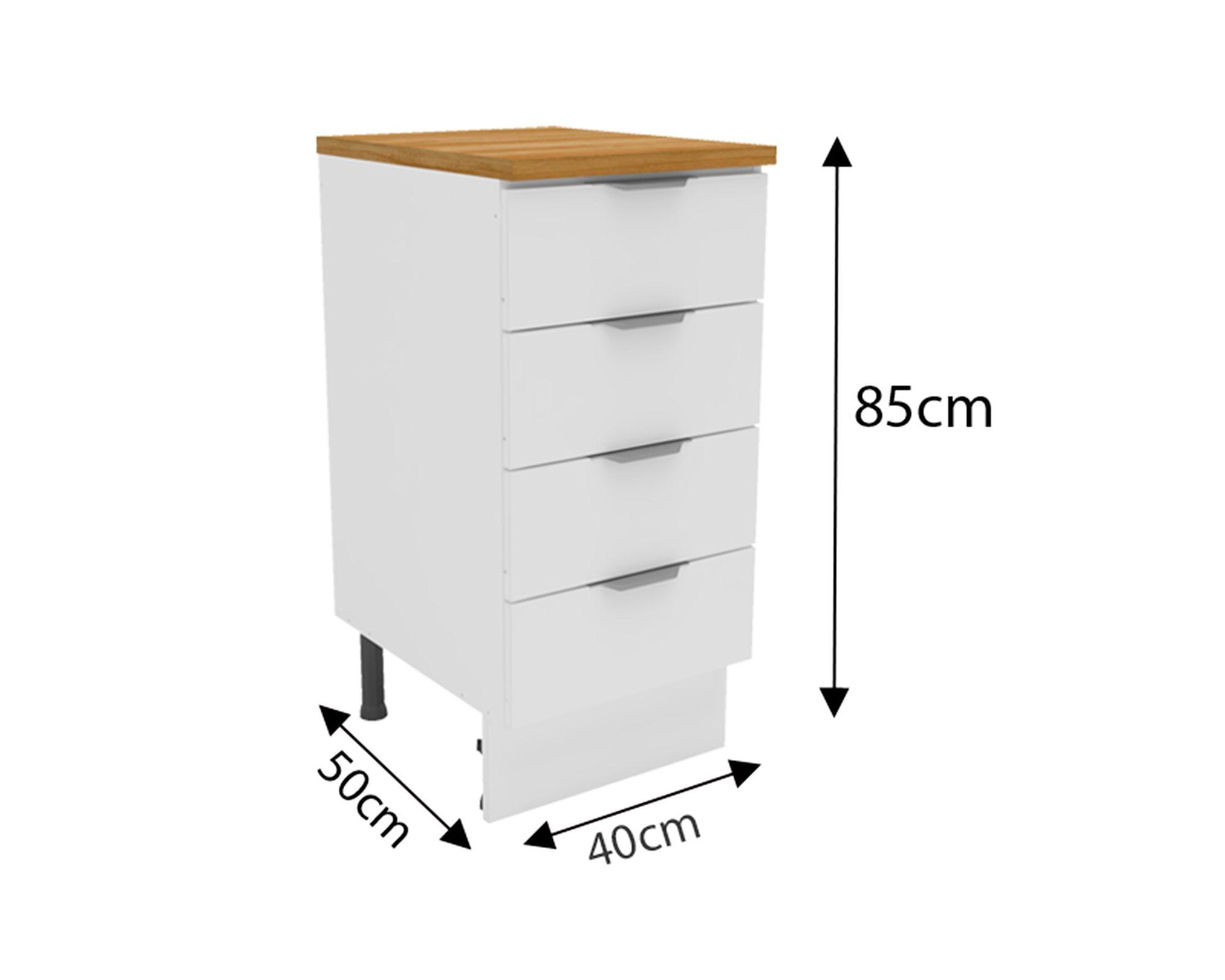 Mueble base cocina 40 cm 4 cajones Milano blanco-4
