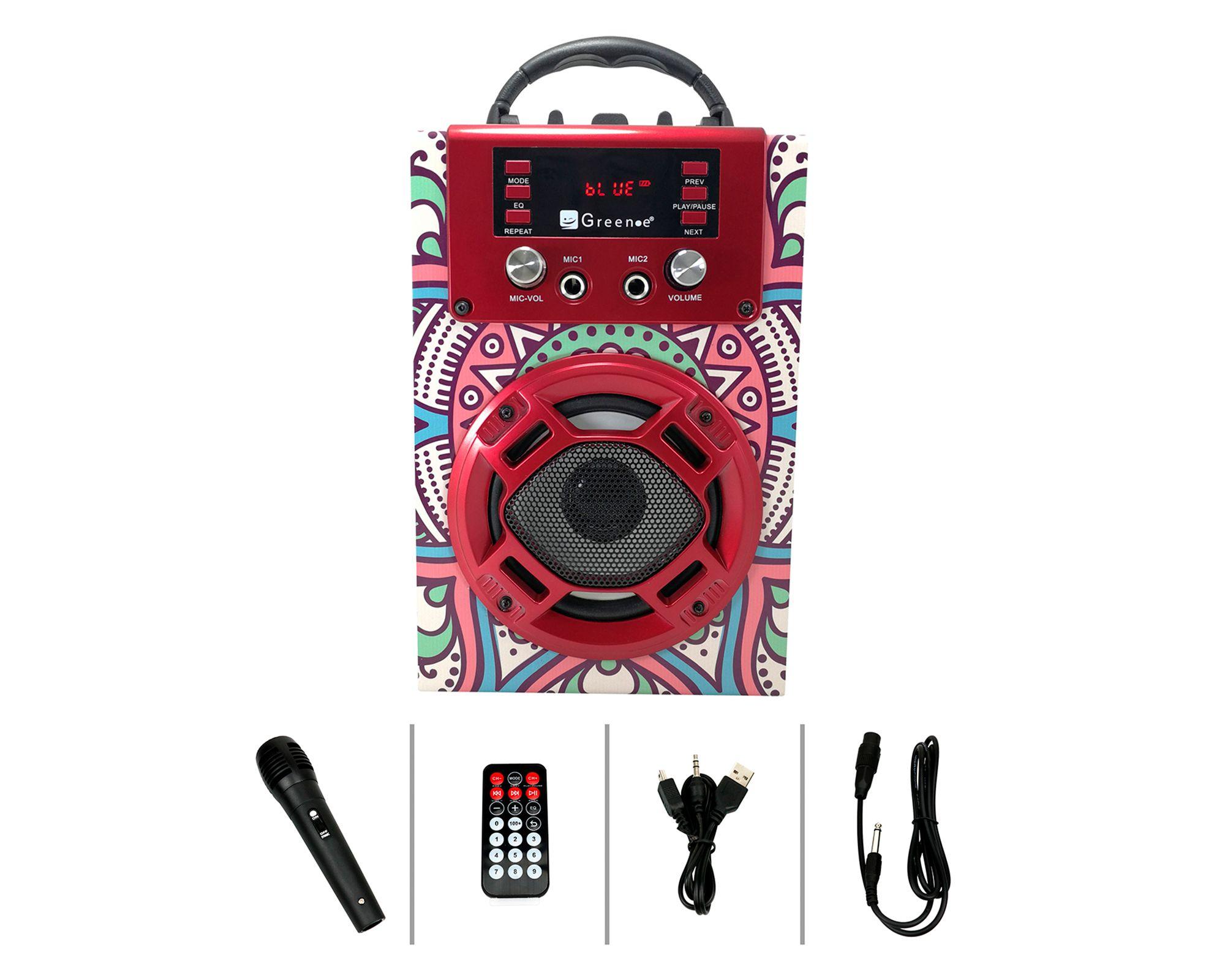 Parlante Bluetooth mini karaoke Mándala rojo-1