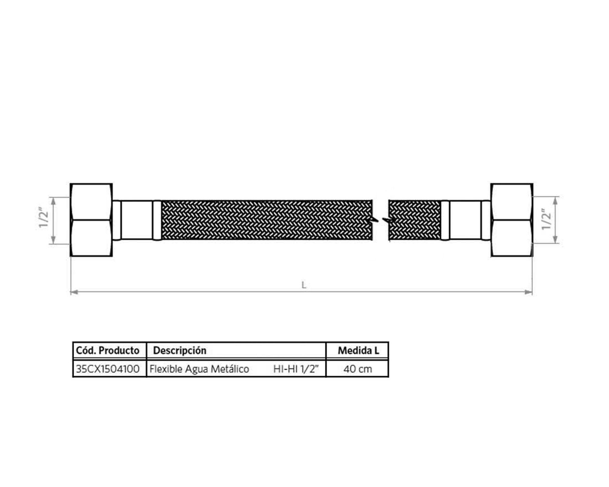 Flexible agua calefón metálico HI-HI 1/2'' 40 cm-2
