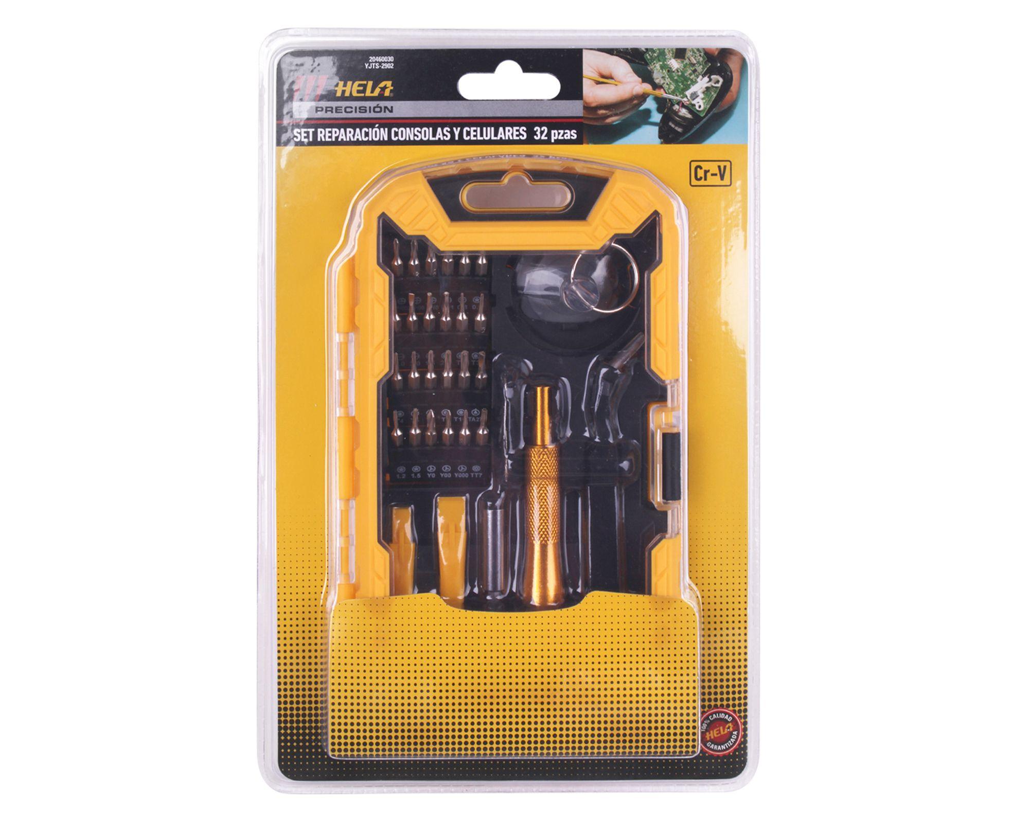 Set reparación consolas y celulares 32 piezas amarillo-2