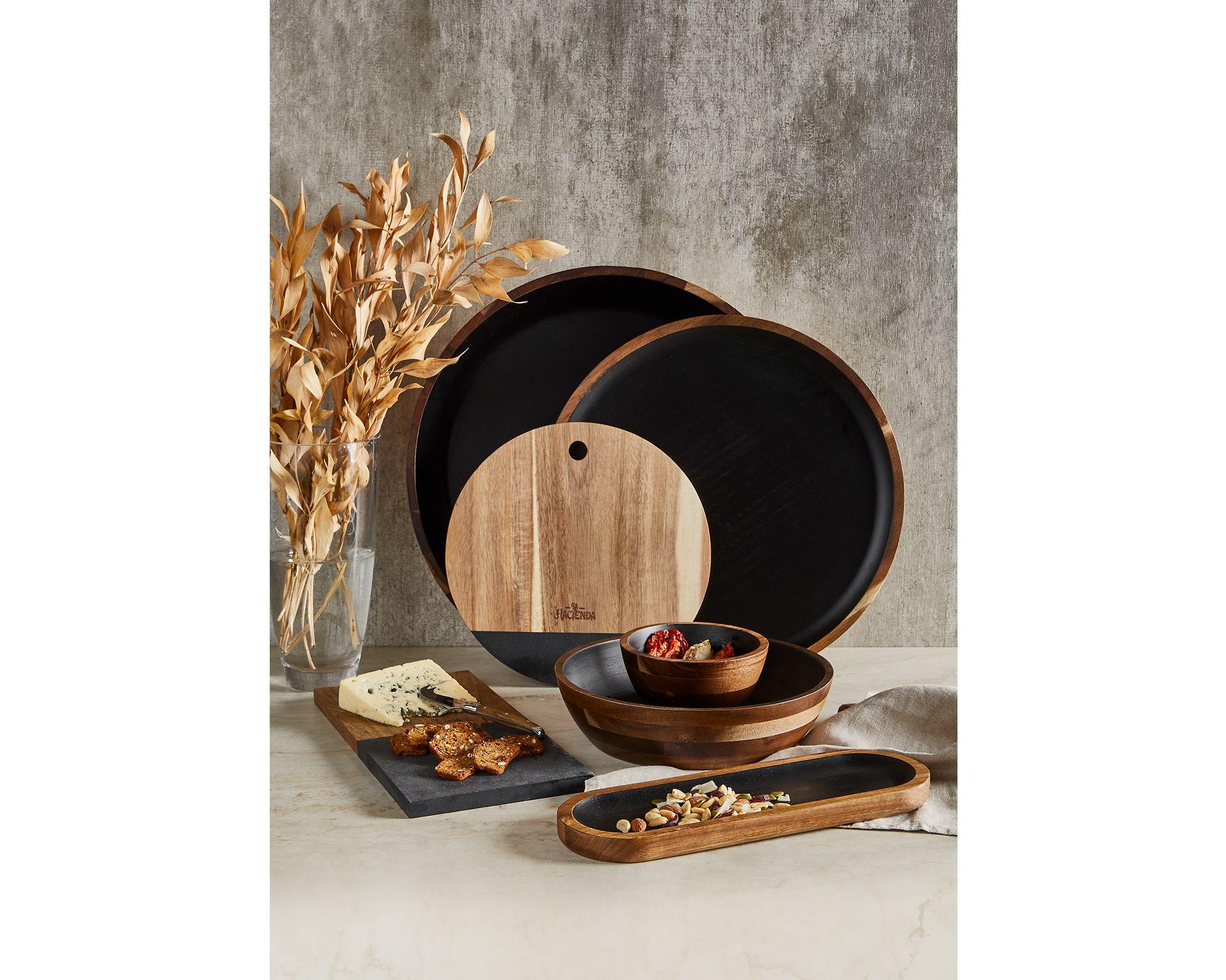 Plato para servir 35 cm Liso negro/madera-3