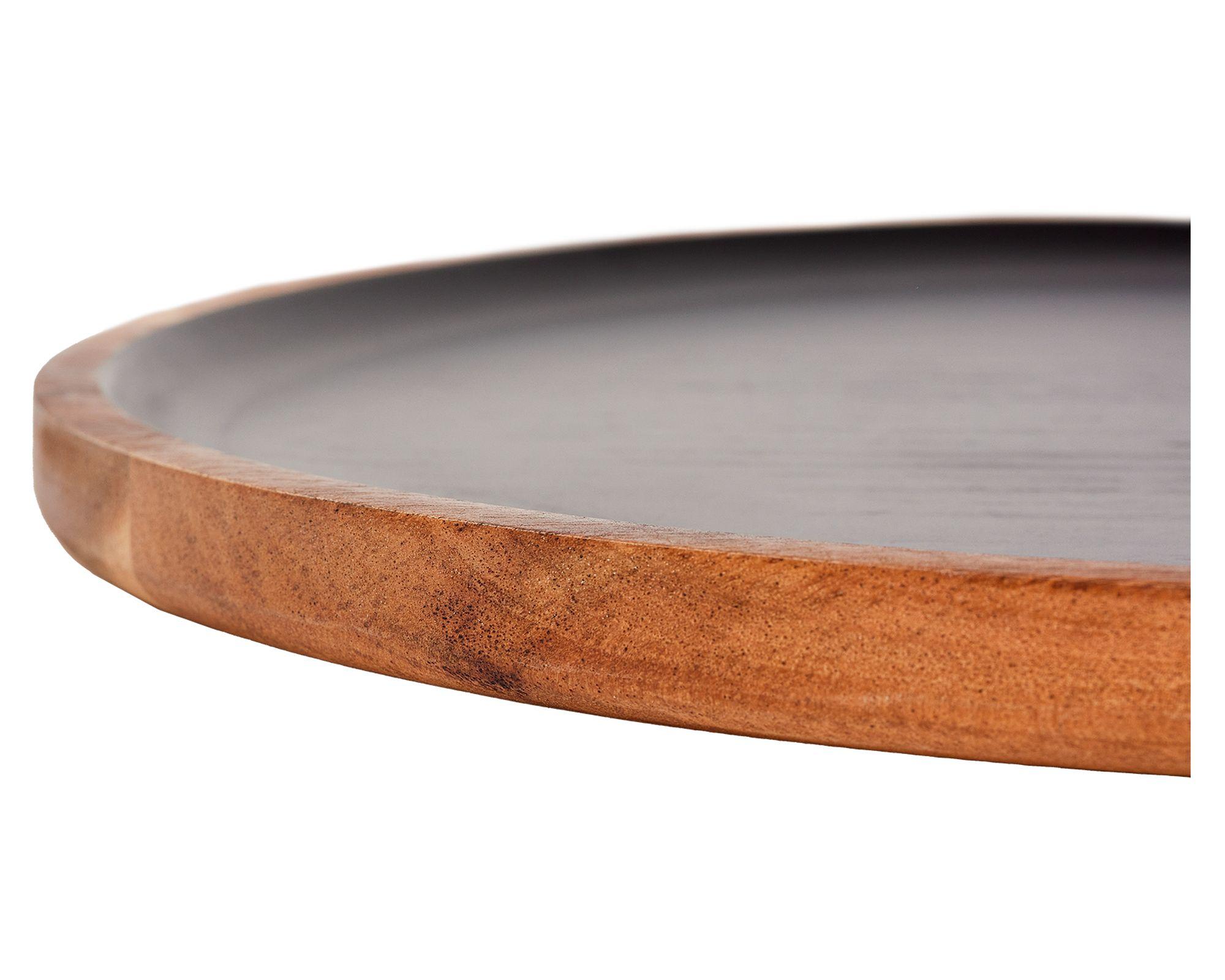 Plato para servir 35 cm Liso negro/madera-2