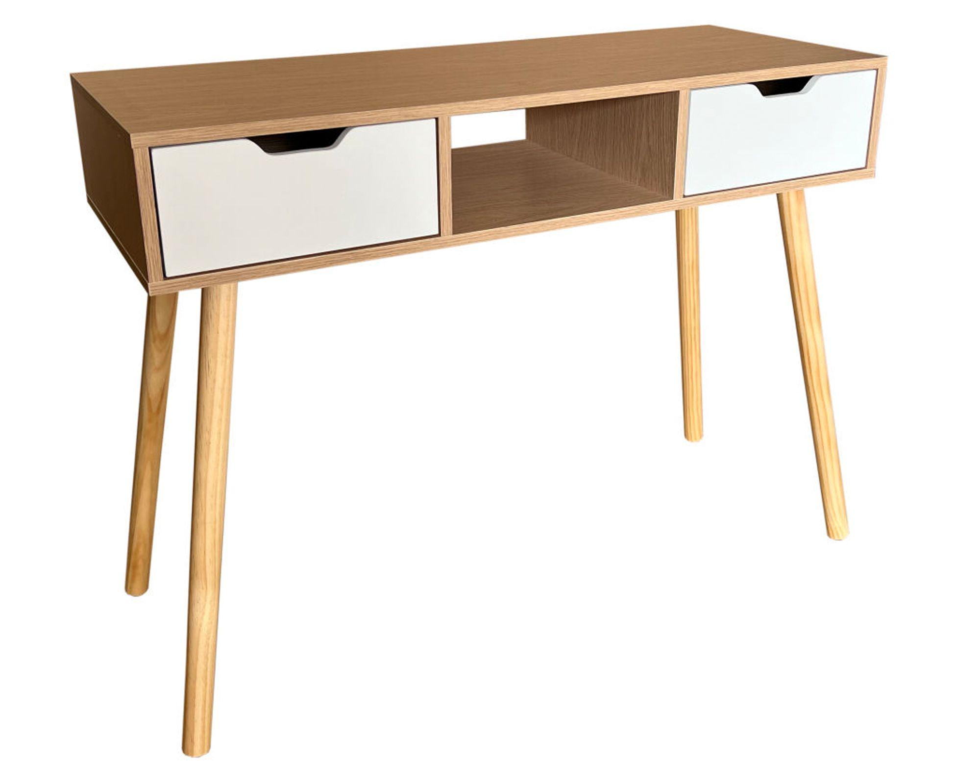 Escritorio Filomena blanco/natural 2 cajones 76x100x39 cm-0