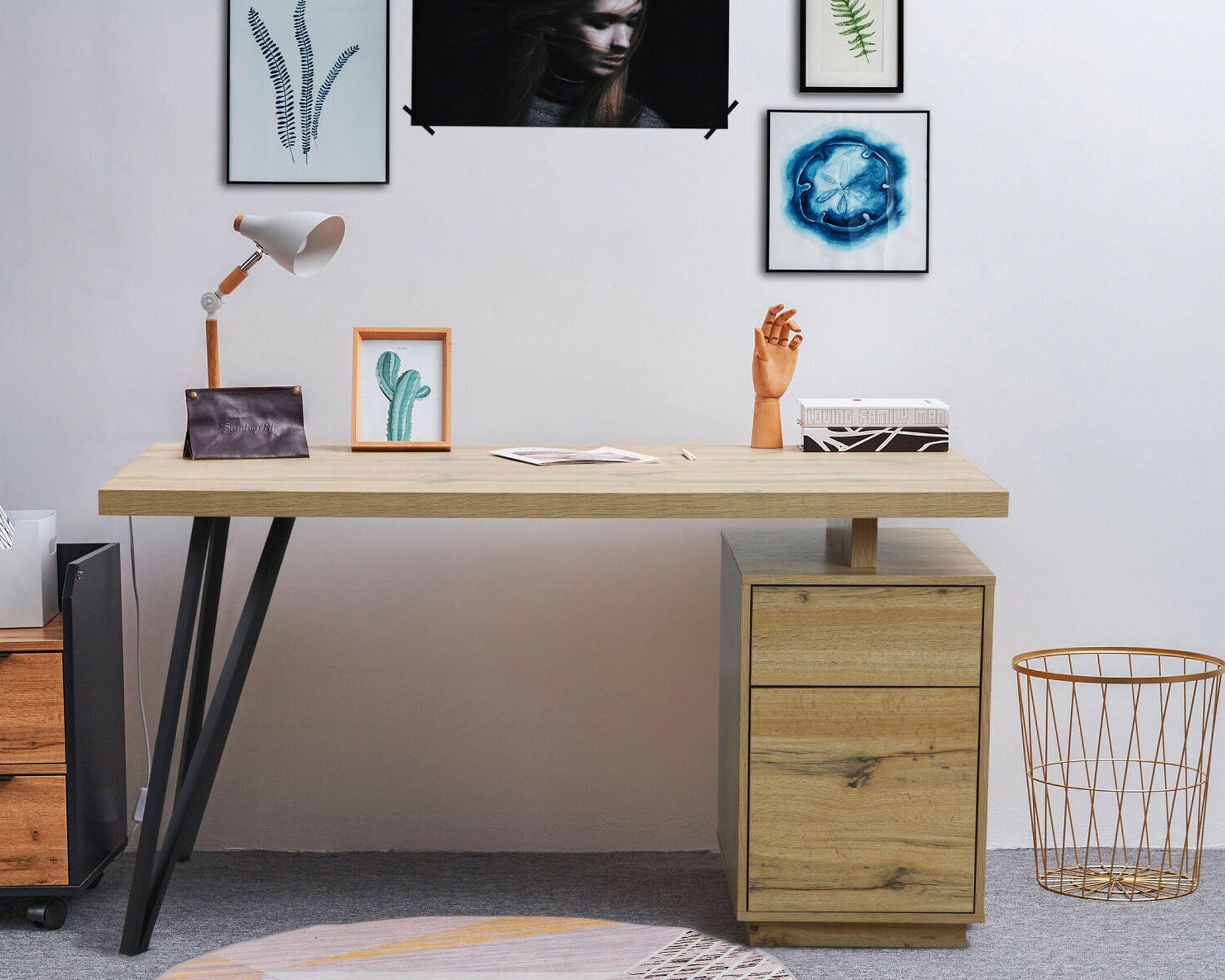 Escritorio Lam negro/natural 76x140x60 cm-3