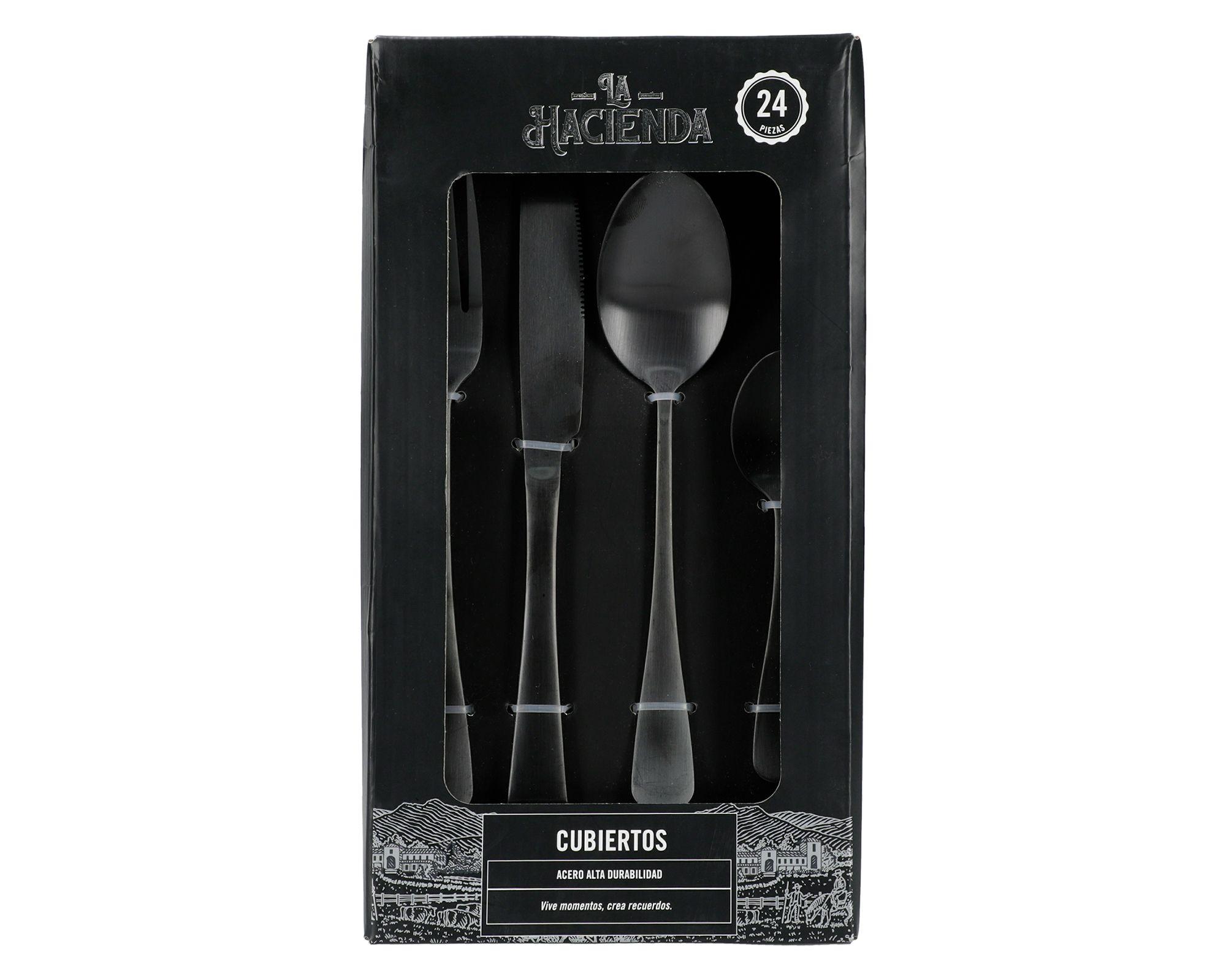 Set cubierto acero negro 24 unidades-2