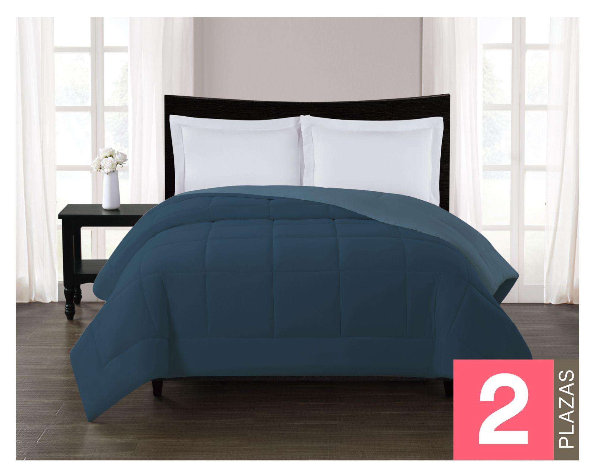 Plumón plumas Bicolor azul marino 2 plazas-0