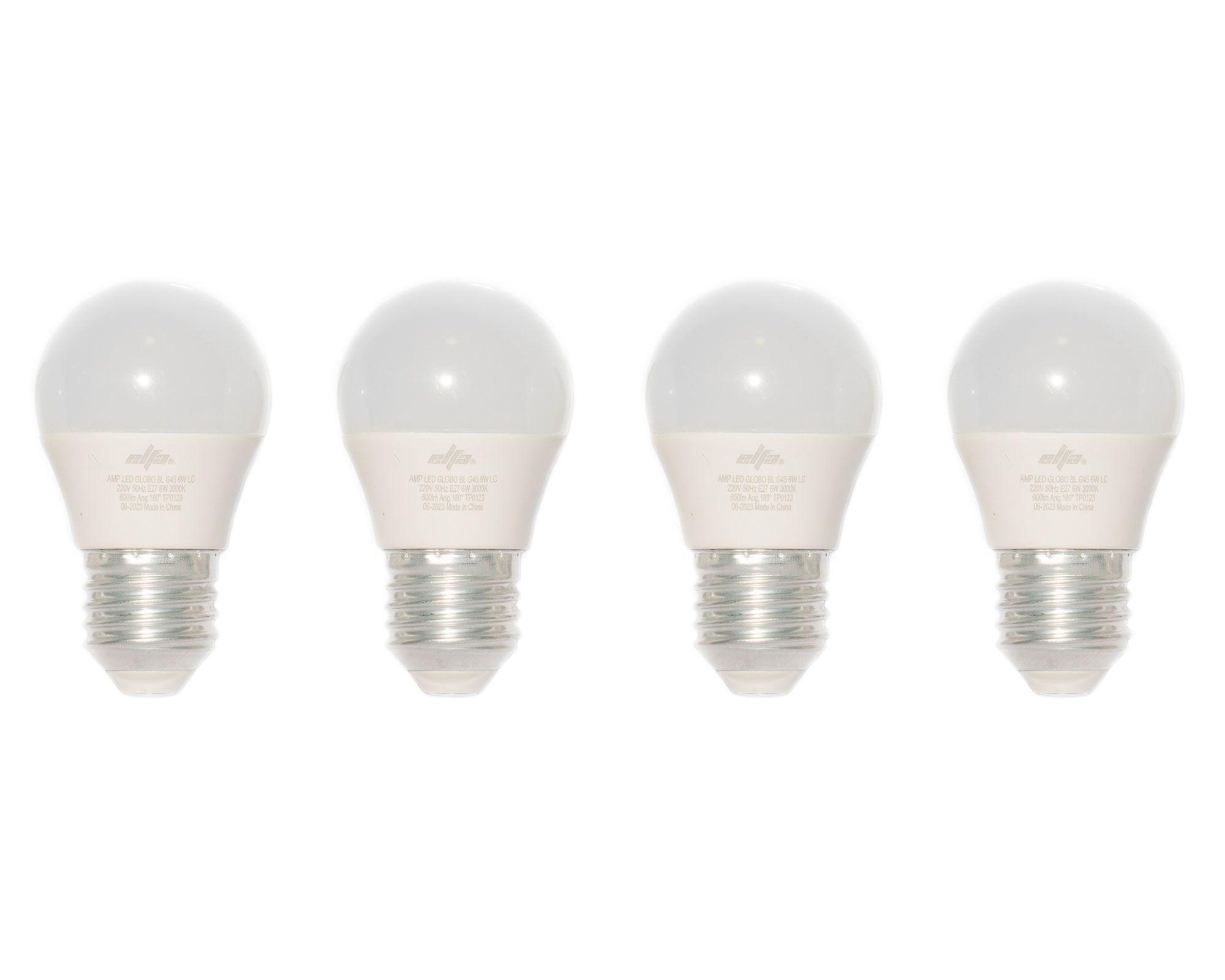 Pack 4 ampolletas Led G45 E27 Cálida 6 W-0
