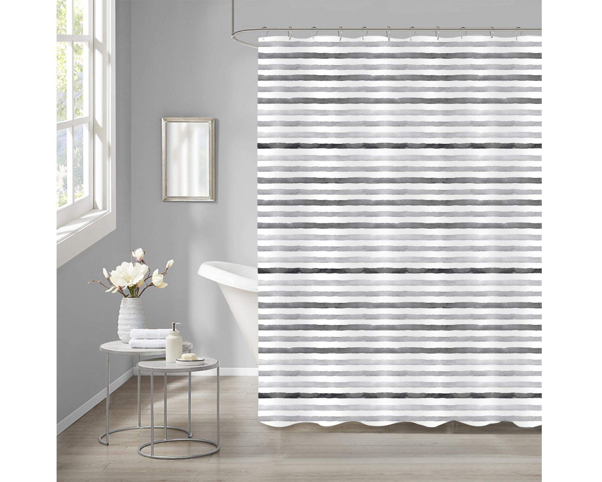 Cortina 180x180 cm + piso baño 40x60 cm Rayas-3