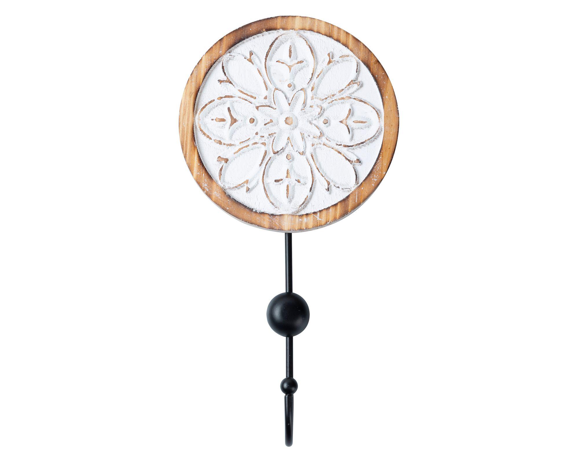 Percha madera 1 gancho metal mándala-0