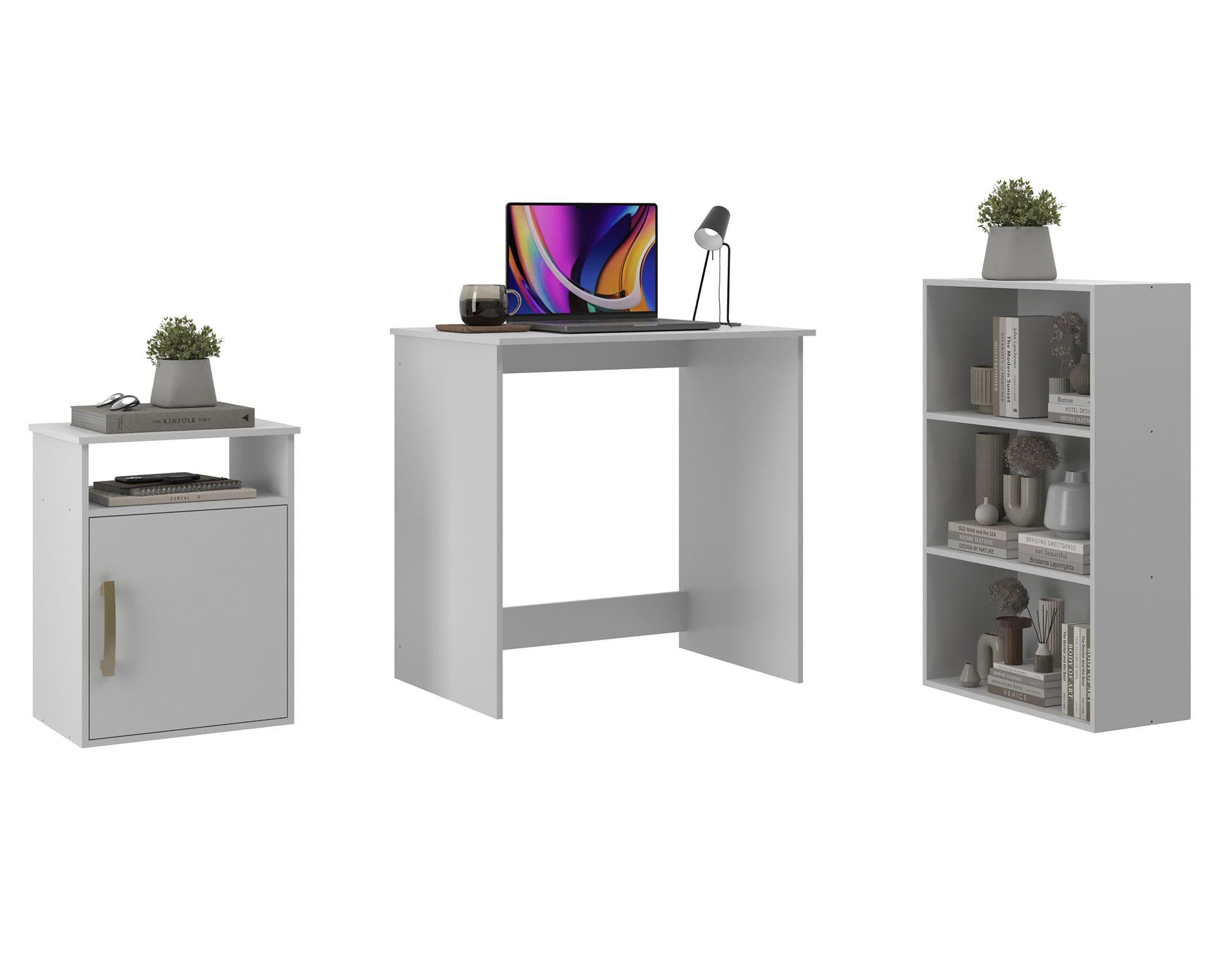 Set escritorio + librero + kardex Compacto blanco-3