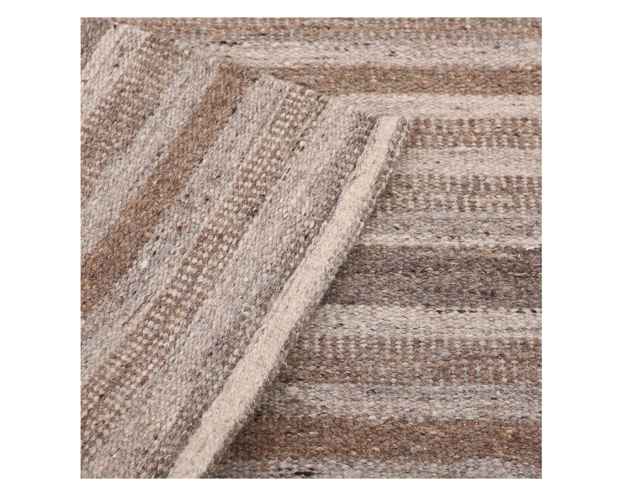 Alfombra living-comedor 140x200 cm Kelim Tribal Wadmal rayas gris/café-2