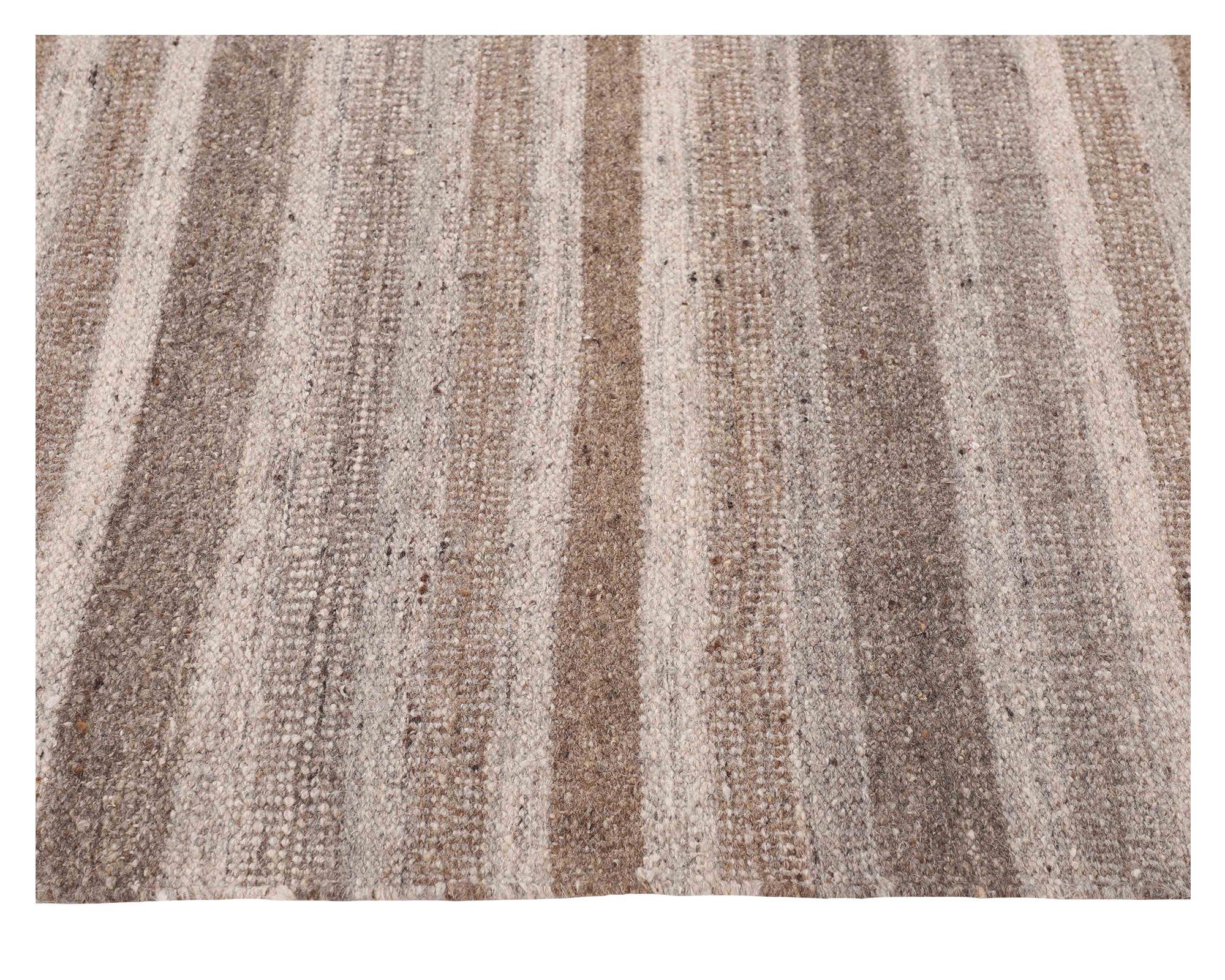 Alfombra living-comedor 140x200 cm Kelim Tribal Wadmal rayas gris/café-1