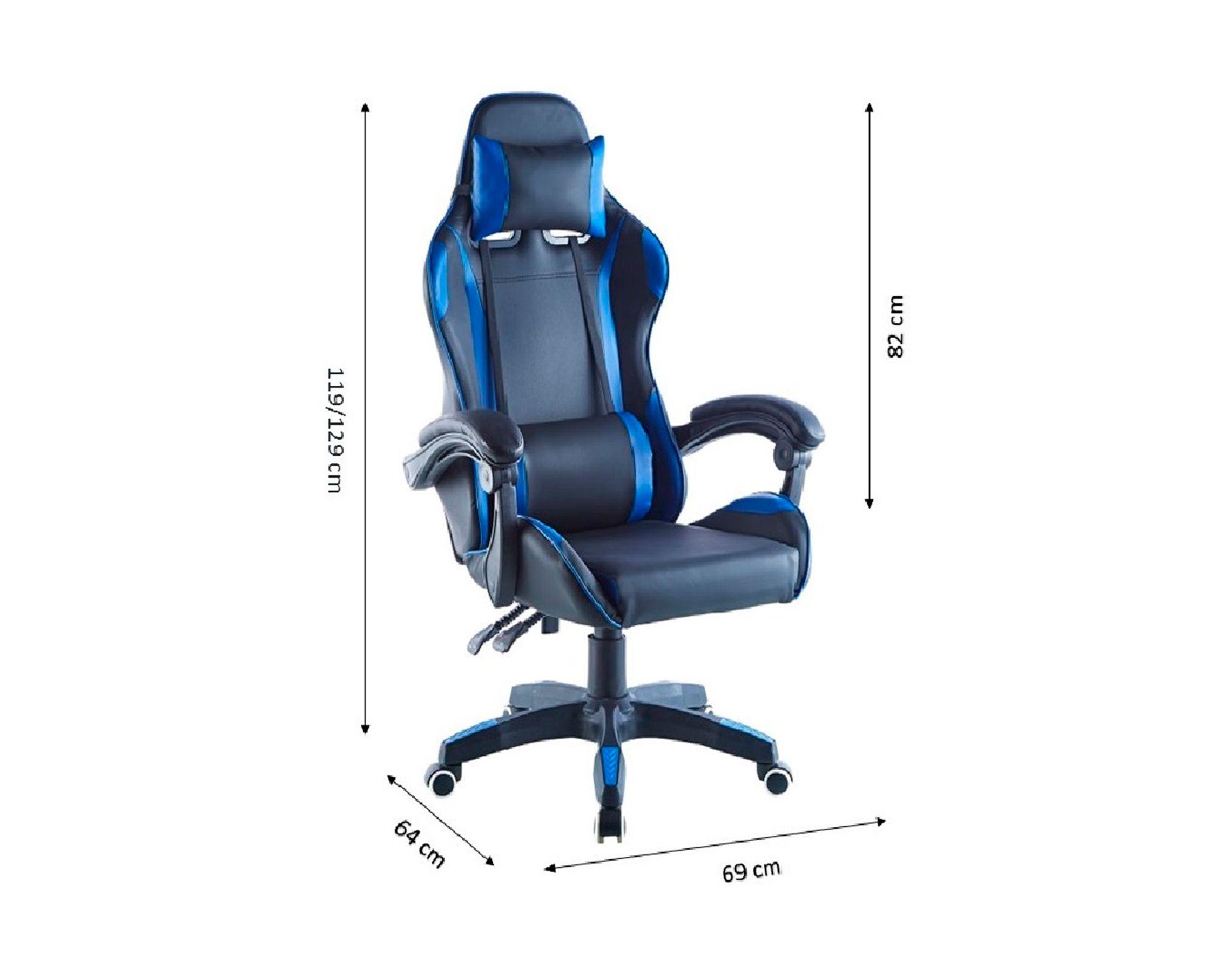 Silla gamer reclinable Ergonómica negra/azul 69x64x119-129 cm-2