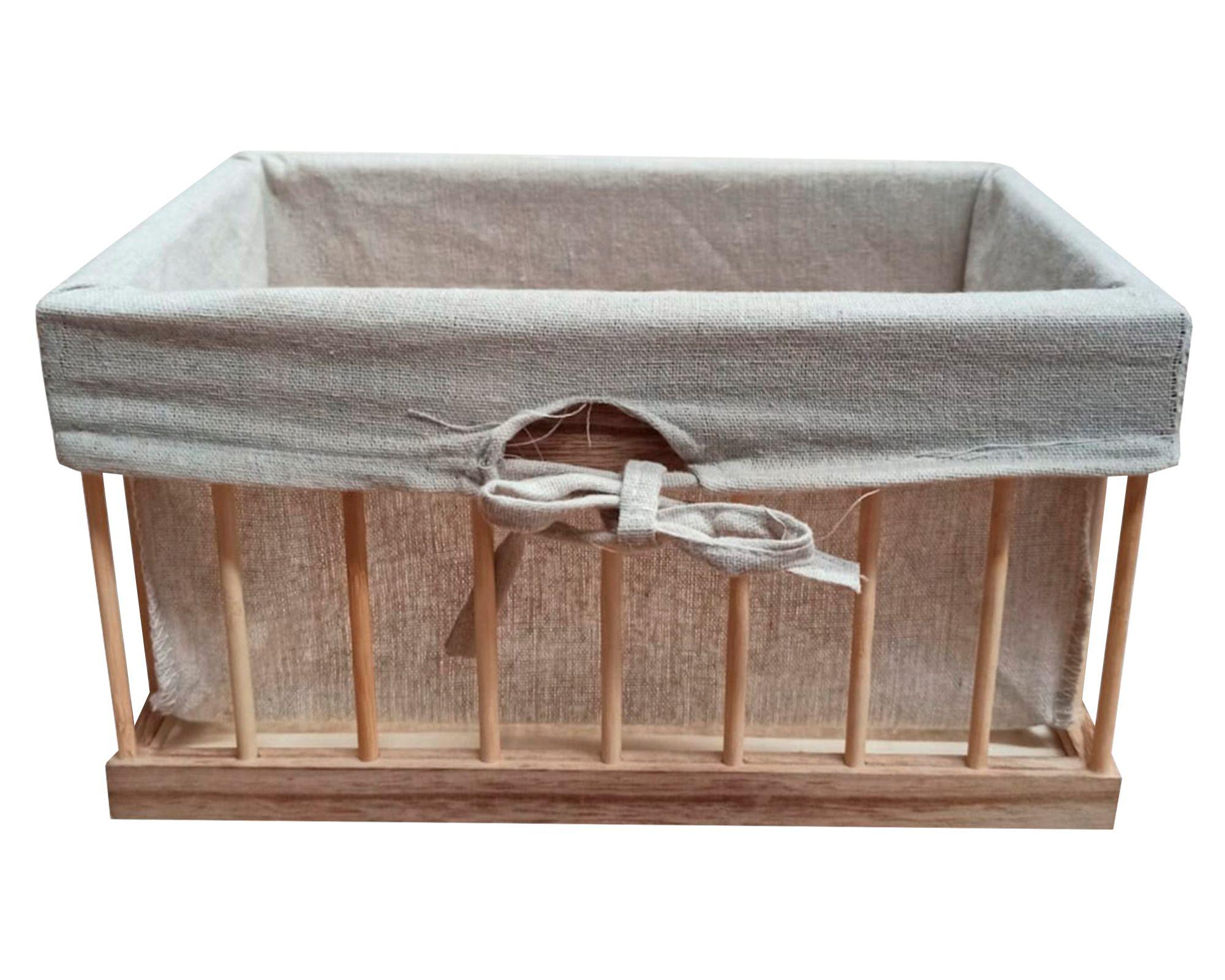 Caja multiuso con tela M beige 20x30x16 cm-0