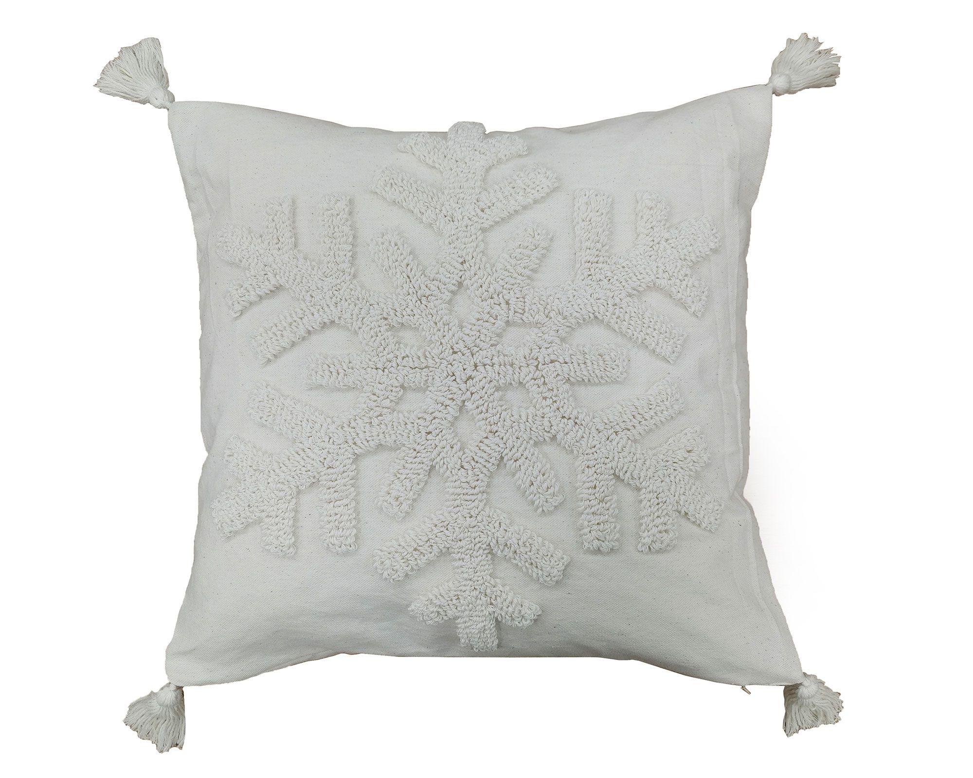 Cojín Copos bordados 40x40 cm blanco-0