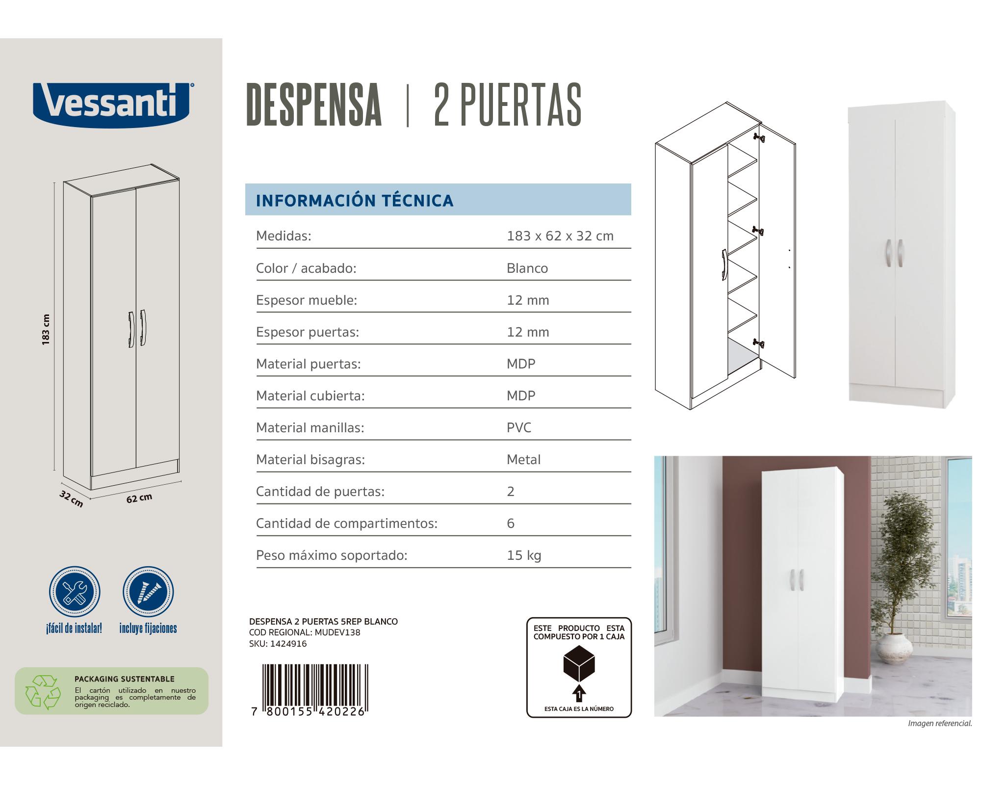 Despensa 5 repisas 2 puertas blanco-4