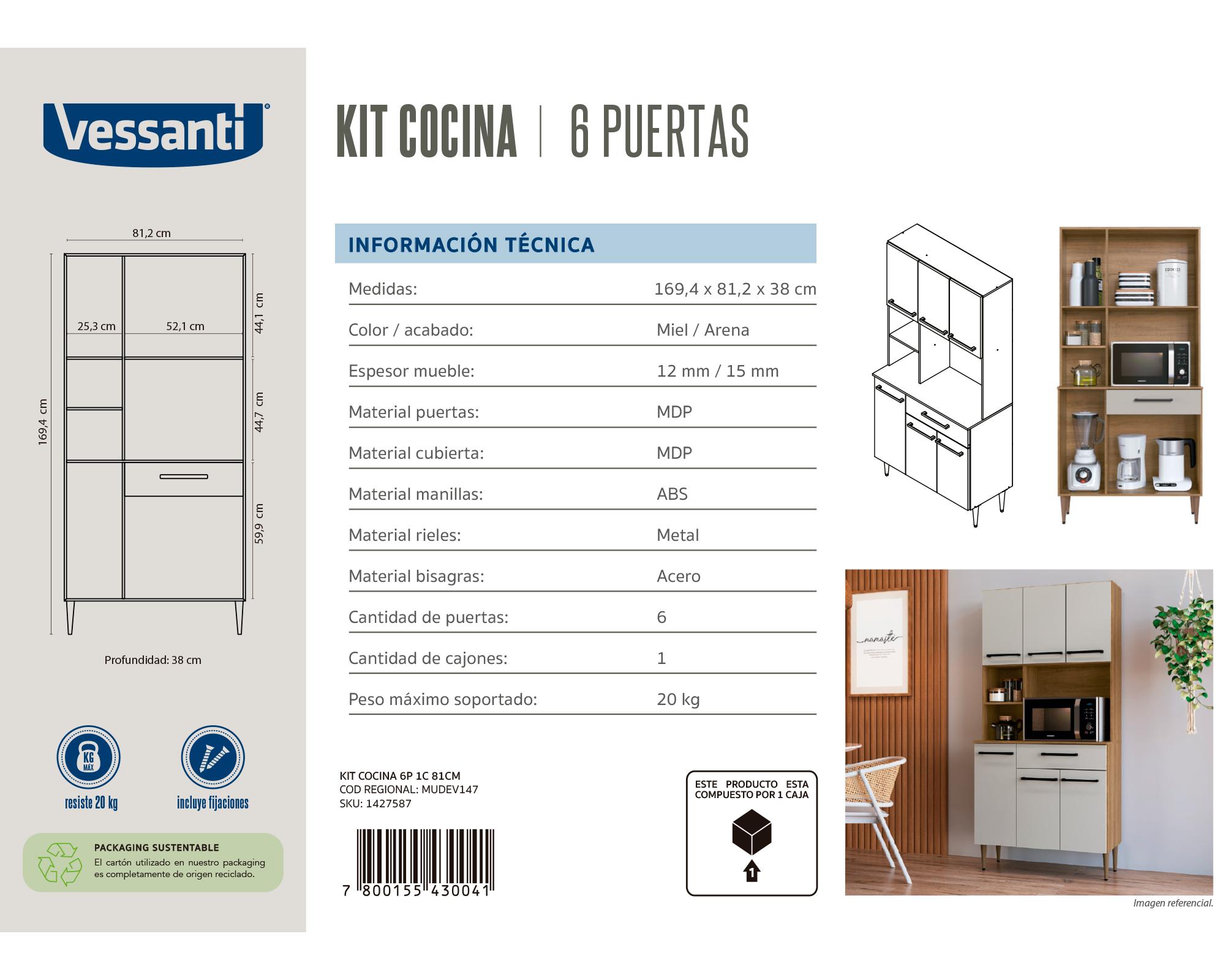 Kit Cocina 6 puertas 1 cajón miel/arena-5