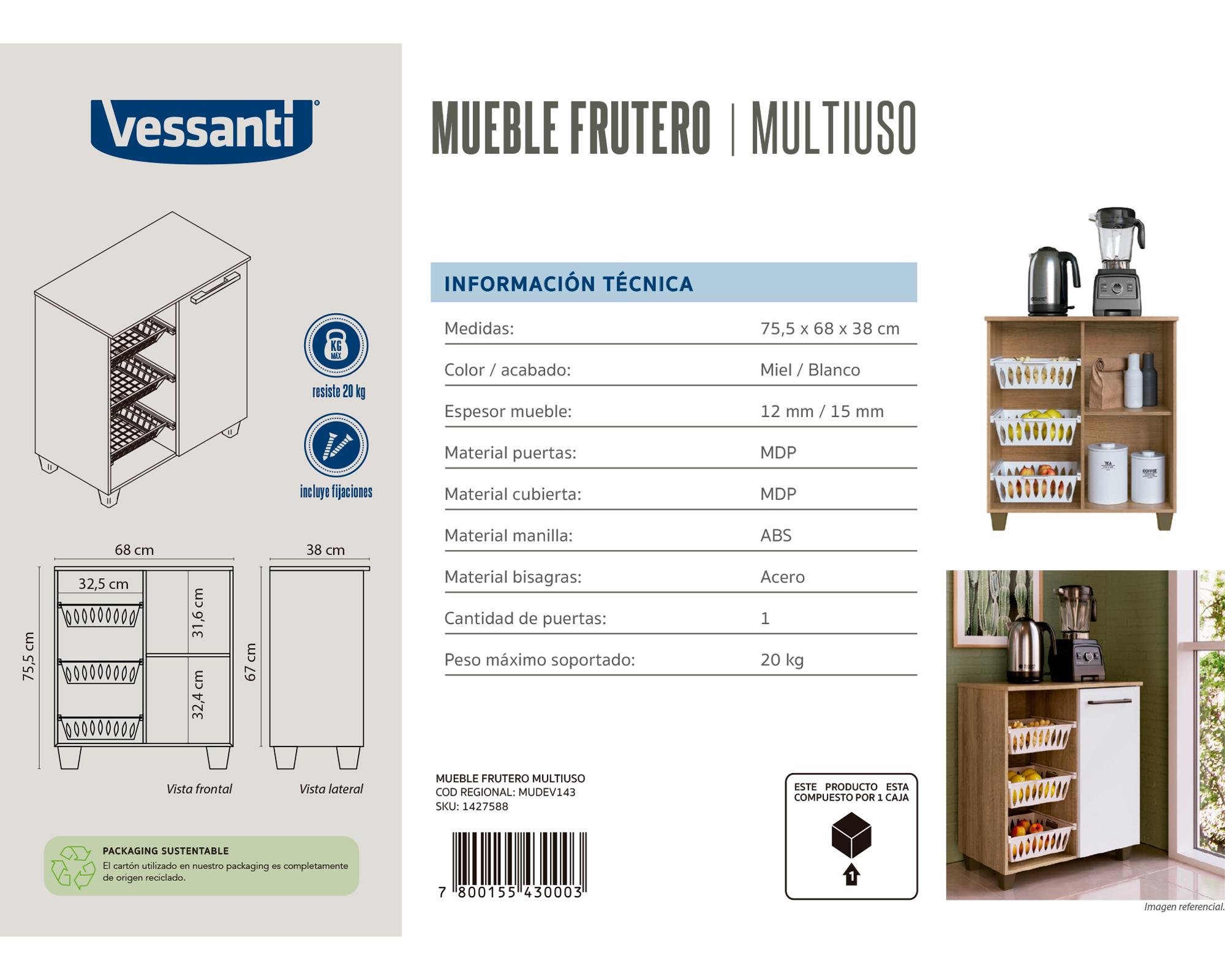 Mueble auxiliar frutero 1 puerta miel/blanco-5