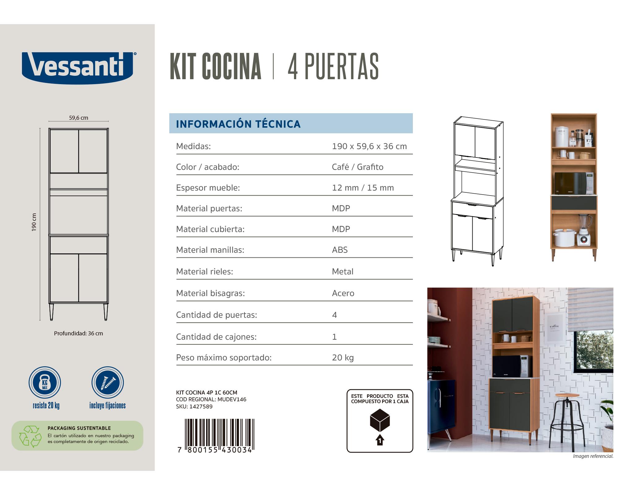 Kit Cocina 4 puertas 1 cajón café/grafito-5