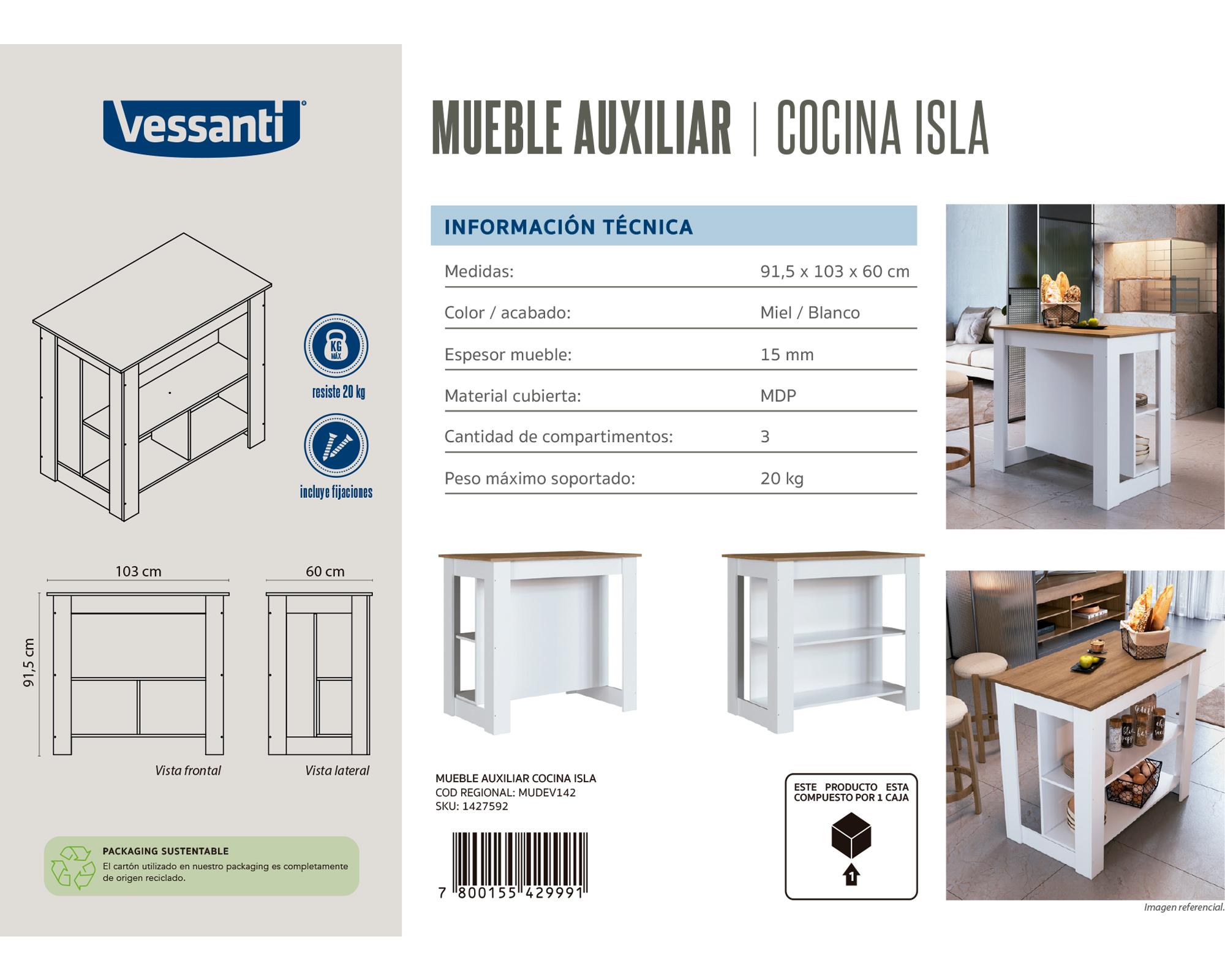 Isla cocina/comedor blanco/miel-9