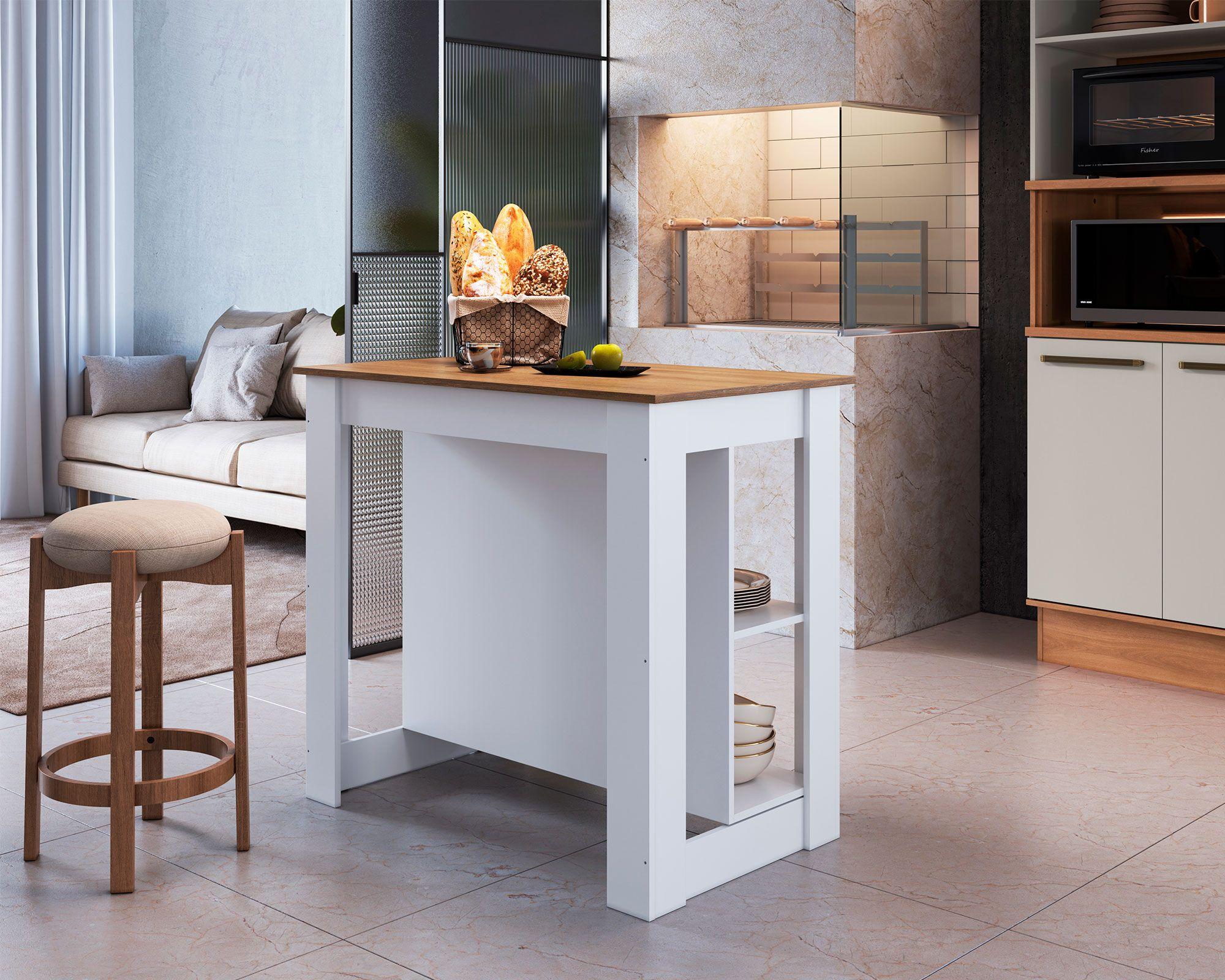 Isla cocina/comedor blanco/miel-6