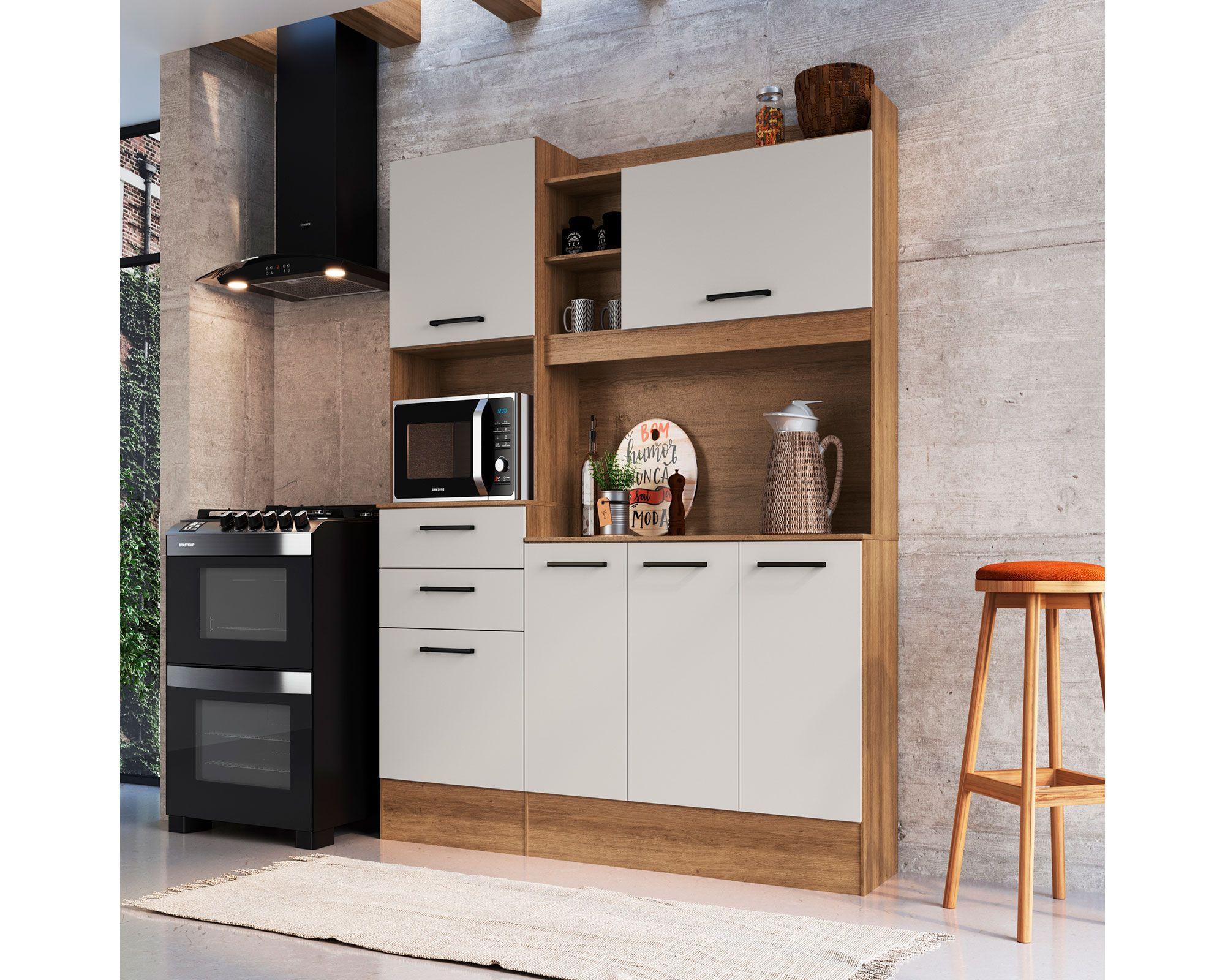 Kit Cocina 6 puertas 2 cajones miel/off white-3