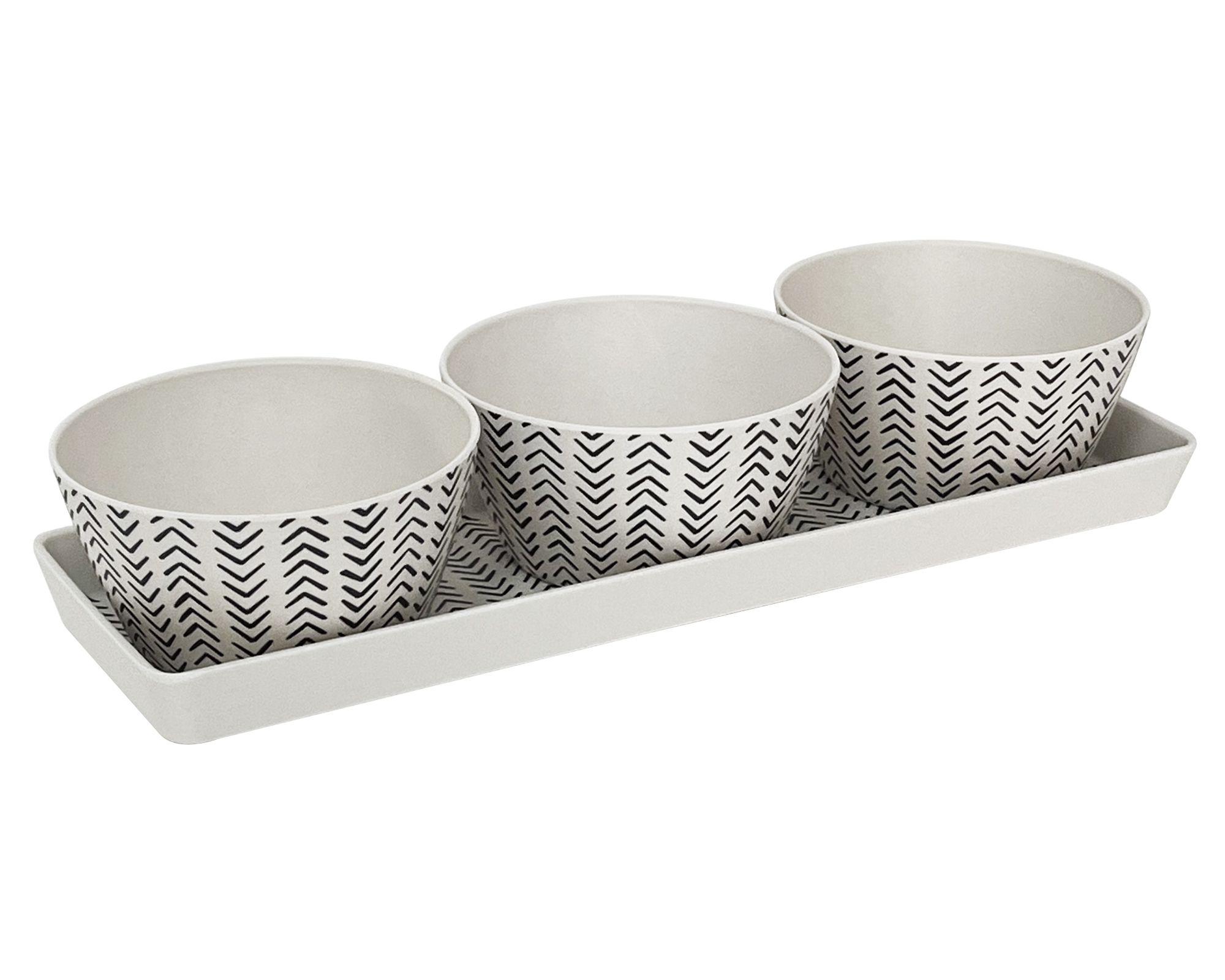 Set bandeja + 3 bowls Flechas blanco/negro-0