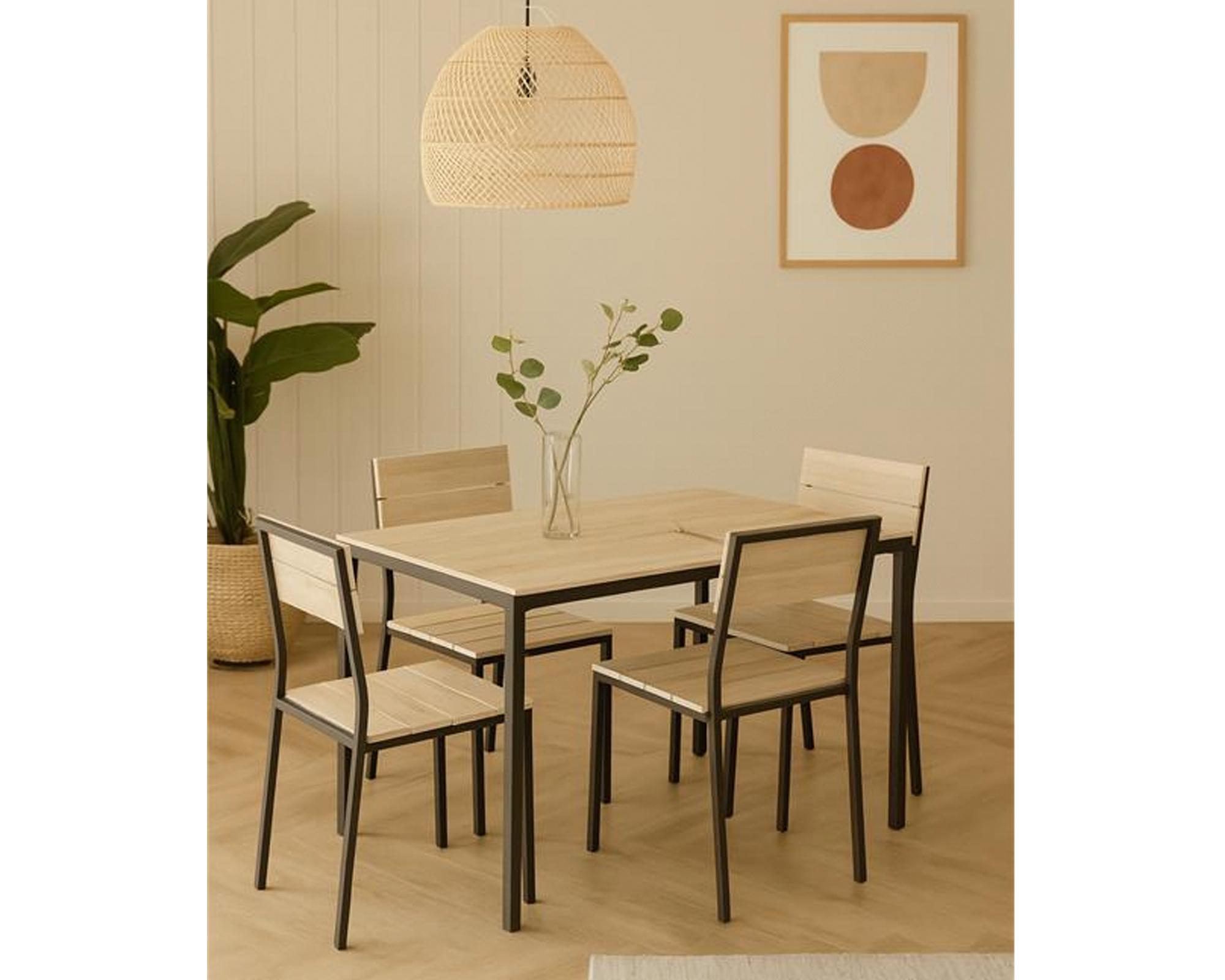 Comedor 4 sillas Eilam negro/natural 75x110x70 cm-6