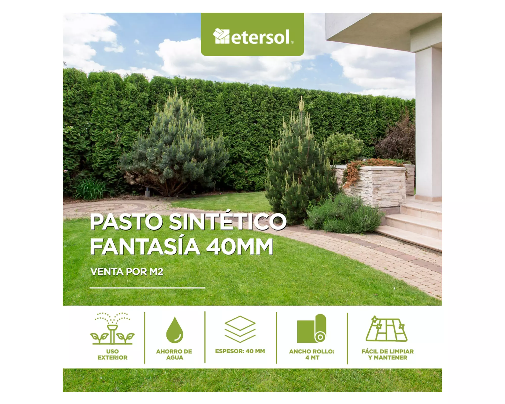 Pasto sintético Fantasía verde 40 mm 1 m2-2