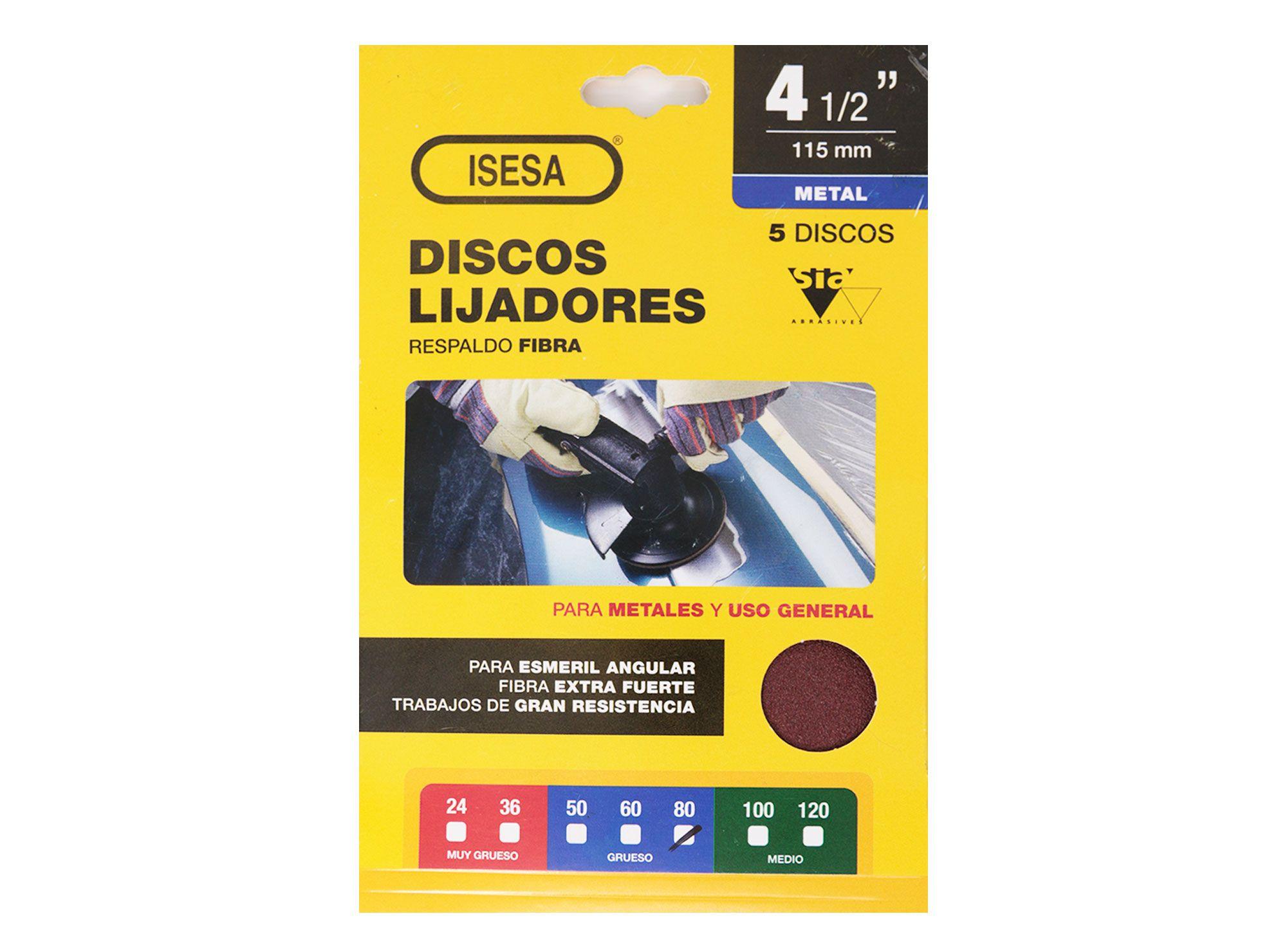 Disco lijador metal grano 80 para esmeril 4 1/2'' 5 unidades Isesa-2